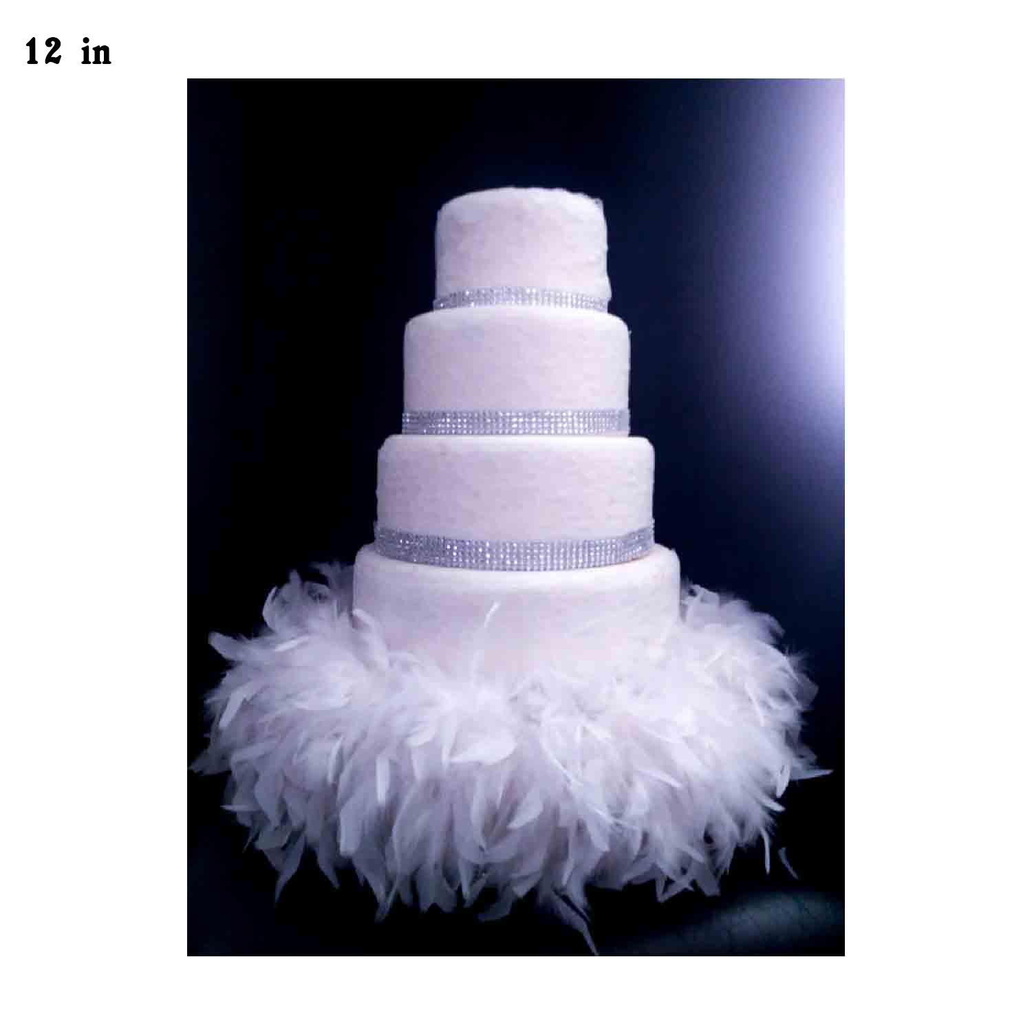 12'' DIAMANTE AND FEATHER ROUND WEDDING CAKE STAND