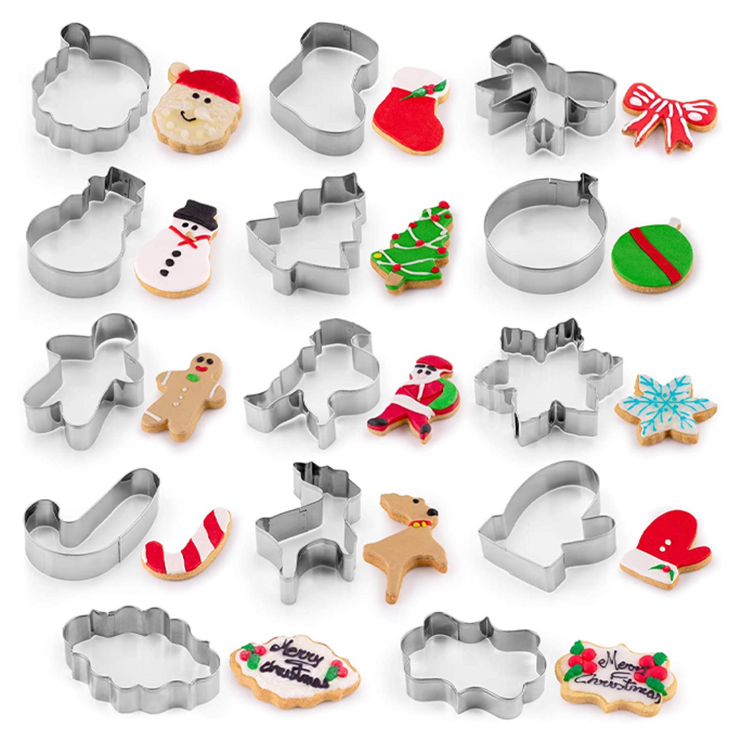 14PC STAINLESS STEEL METALLIC CHRISTMAS COOKIE CUTTER