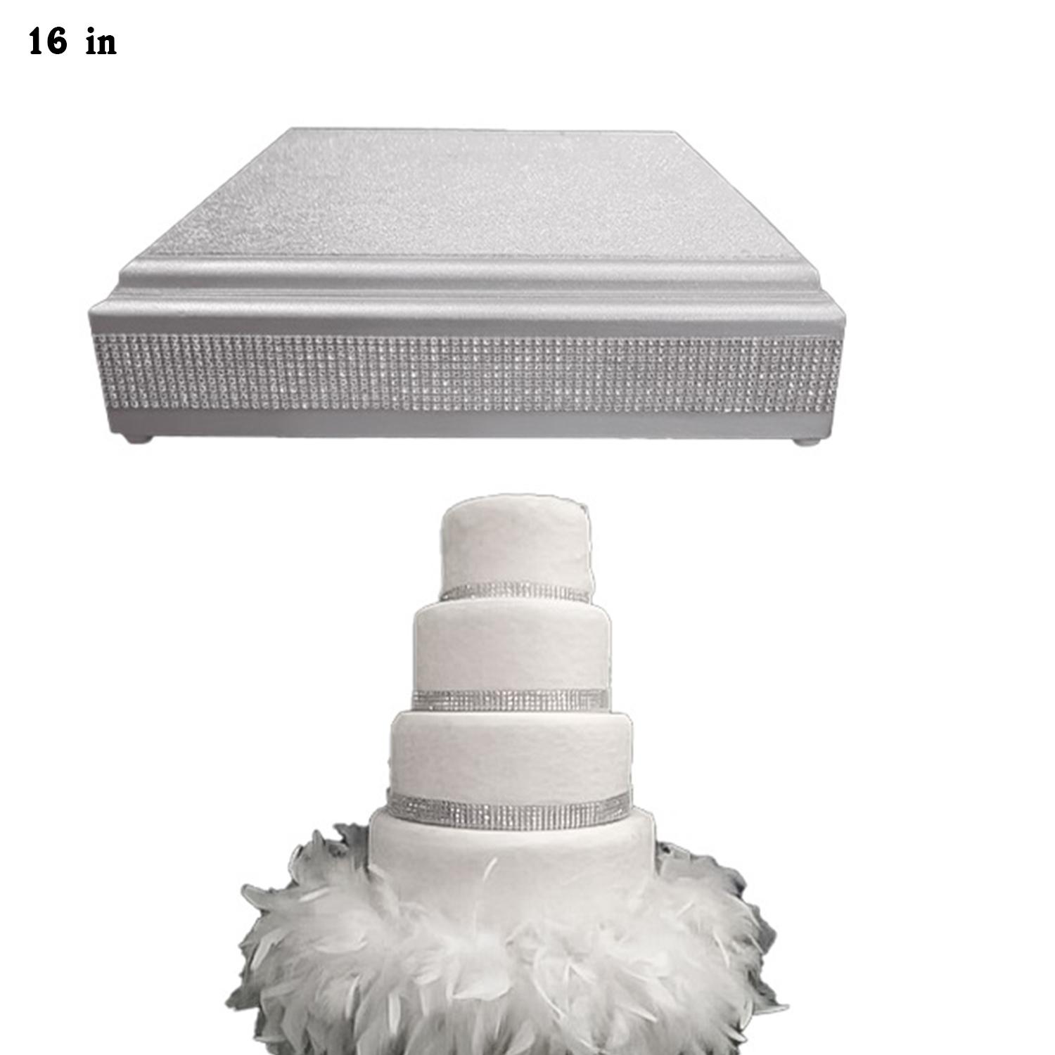 16'' DIAMANTE AND FEATHER SQUARE WEDDING CAKE STAND