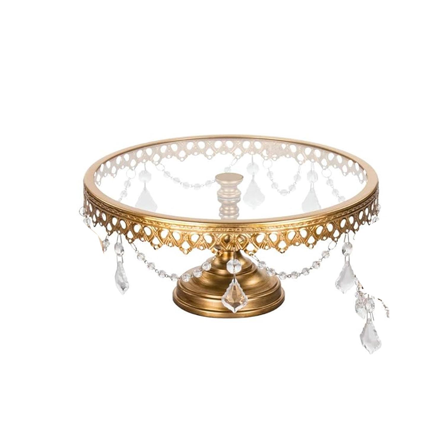 1PC GOLD CLEAR GLASS TOP CAKE STAND DIAMETER 25CM