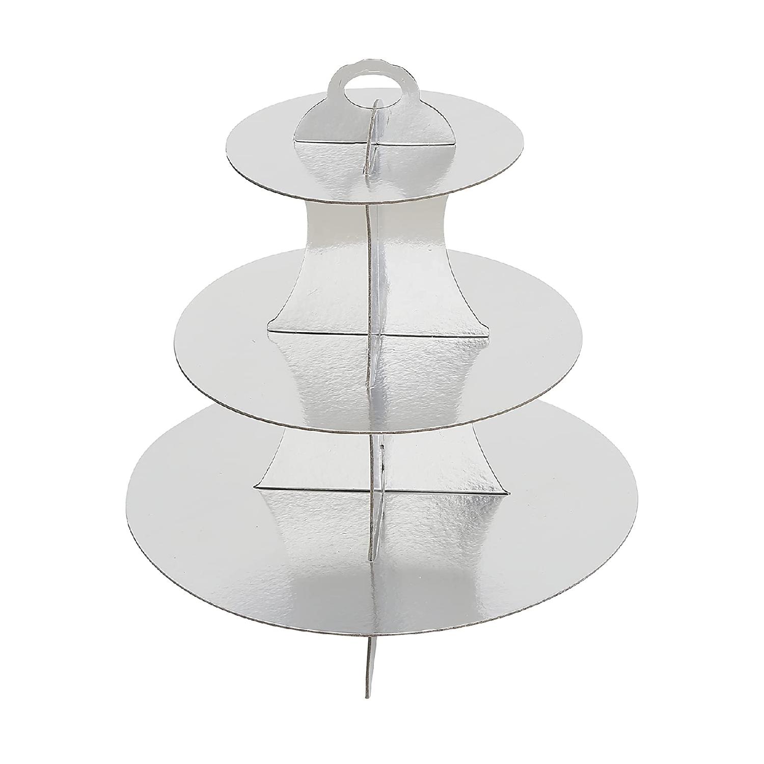 3 TIER CUPCAKE STAND SILVER