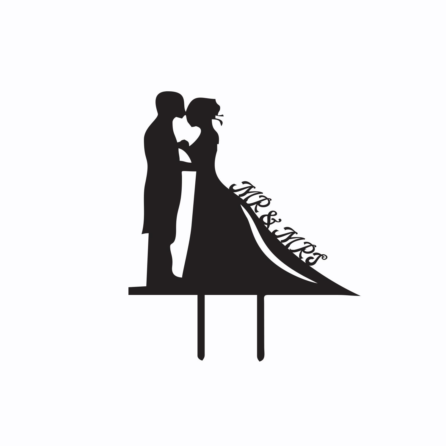 BLACK ACRYLIC MR & MRS WITH SILHOUETTE TOPPER