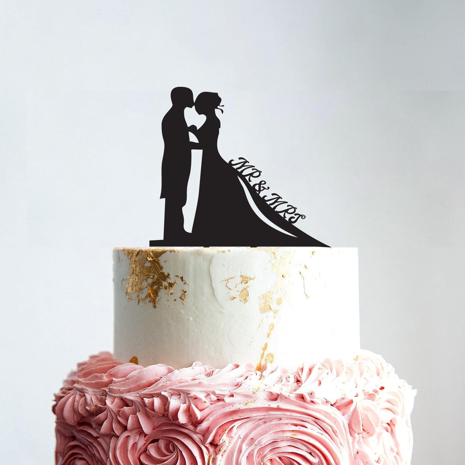 BLACK ACRYLIC MR & MRS WITH SILHOUETTE TOPPER