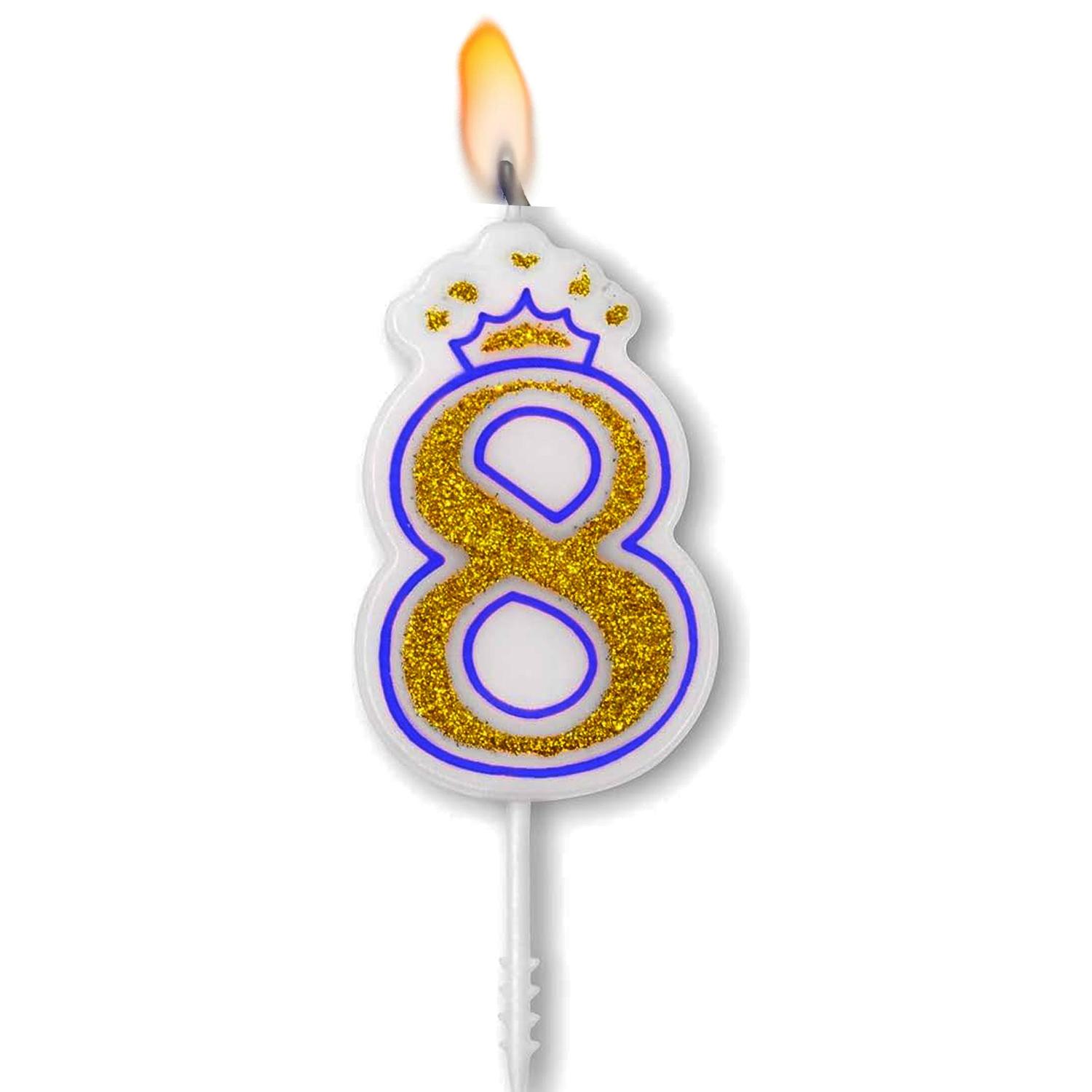 BLUE CROWN NUMBER CANDLE 8