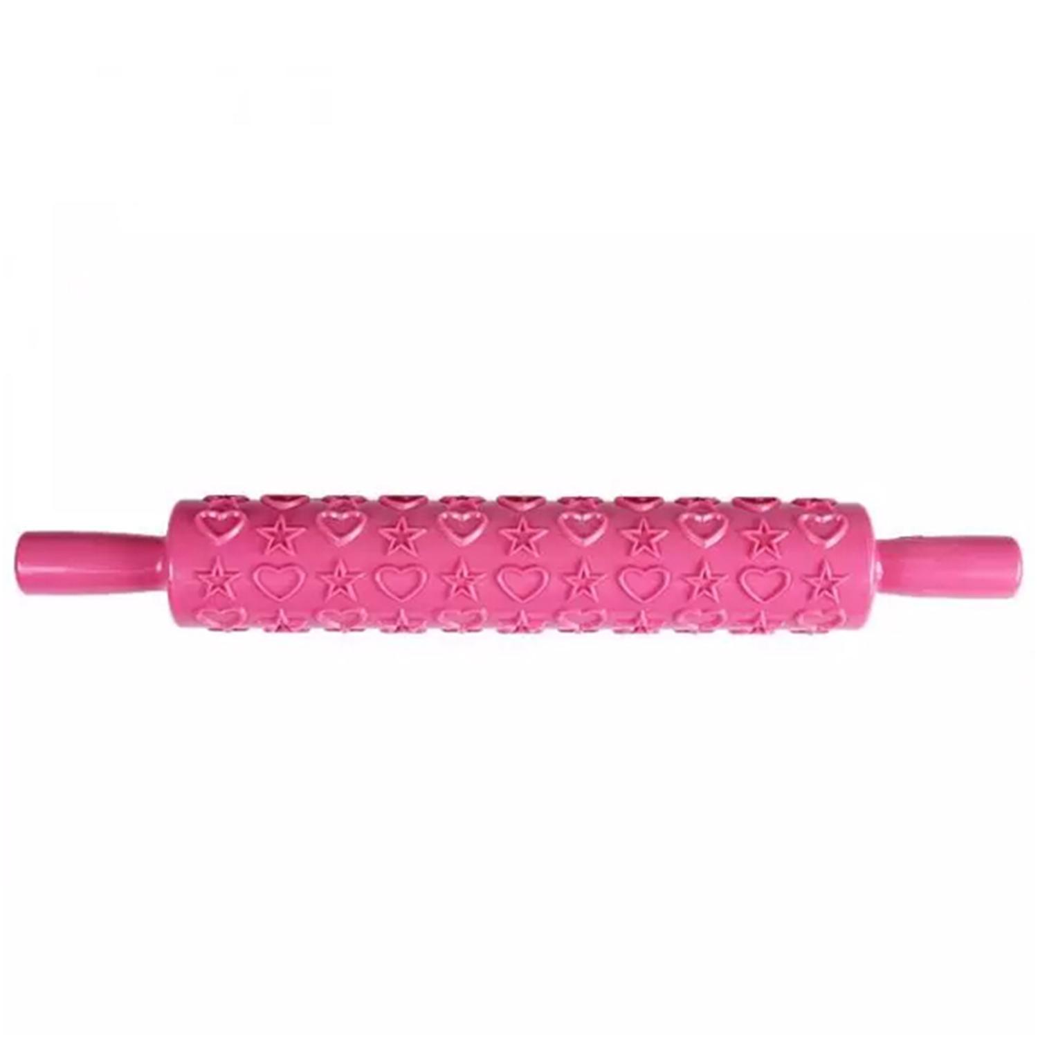 EMBOSSED ROLLING PIN 04 PINK HEART AND STARS