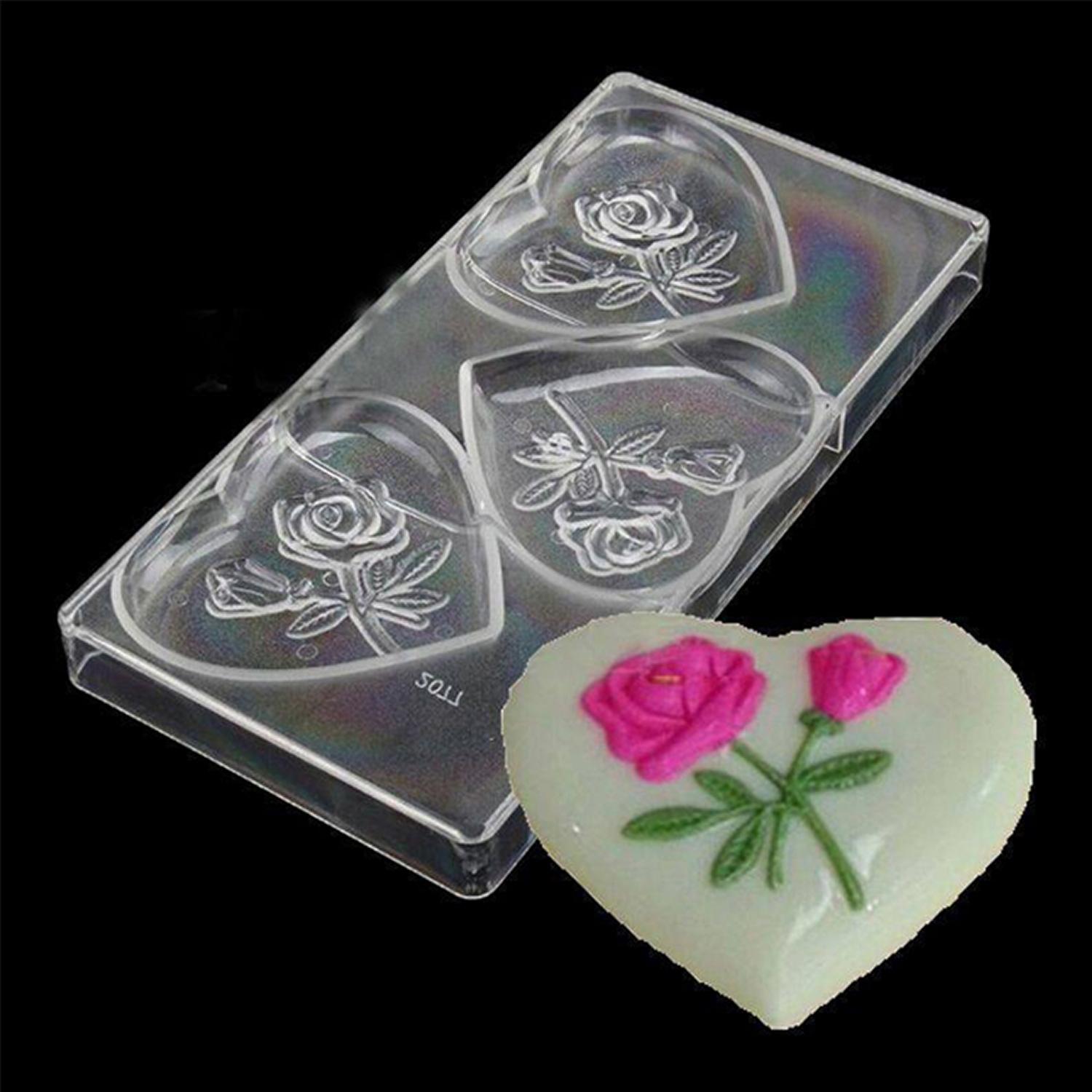 PCM0010 HEART WITH ROSE SHAPED PLASTIC CANDY CHOCOLATE MOLD