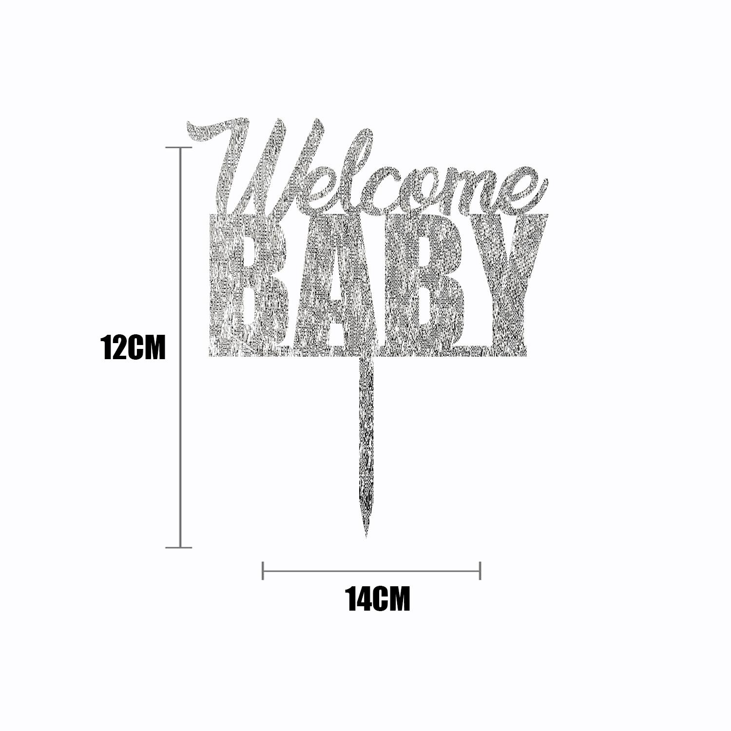 SILVER GLITTER BABY SHOWER TOPPER WELCOME BABY