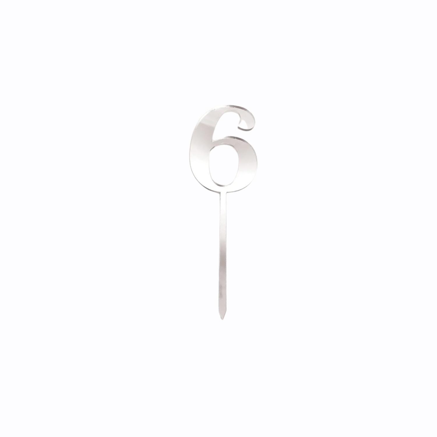 SILVER MIRROR ACRYLIC MINI NUMBER TOPPER 6
