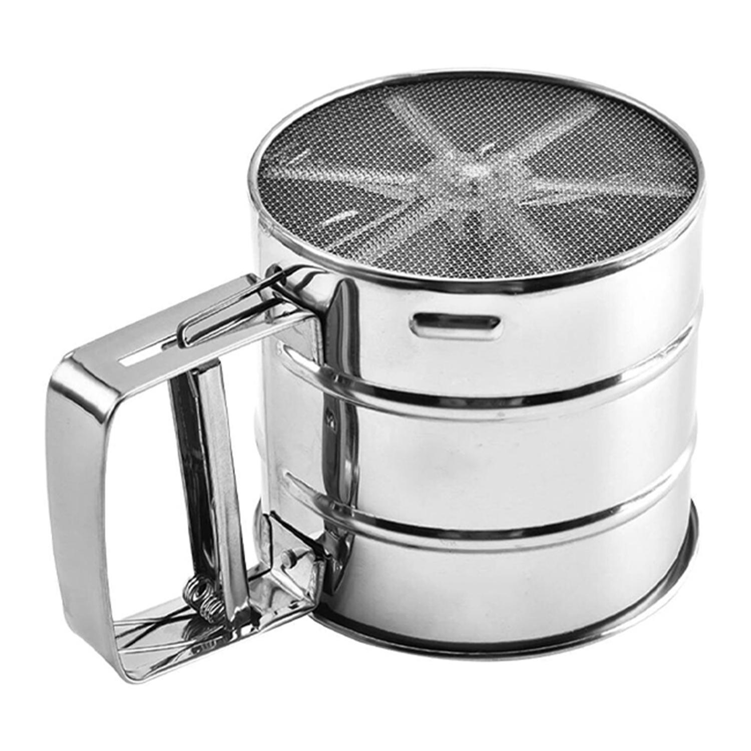 STAINLESS STEEL SHAKER SIEVE CUP MESH CRANK FLOUR SIFTER