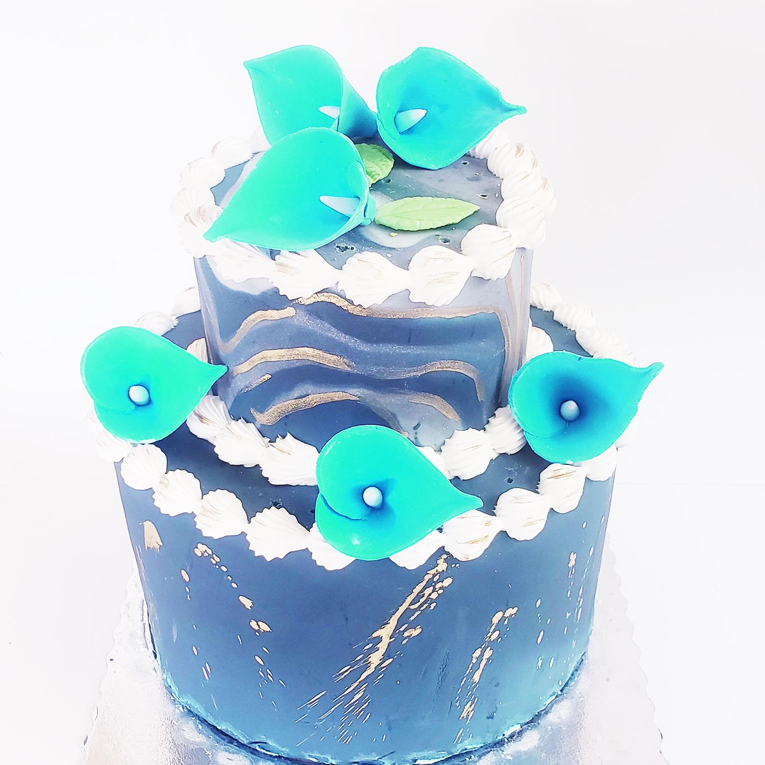 SUPER CAKES LILLIES FLOWERS TURQUIOSE BLUE