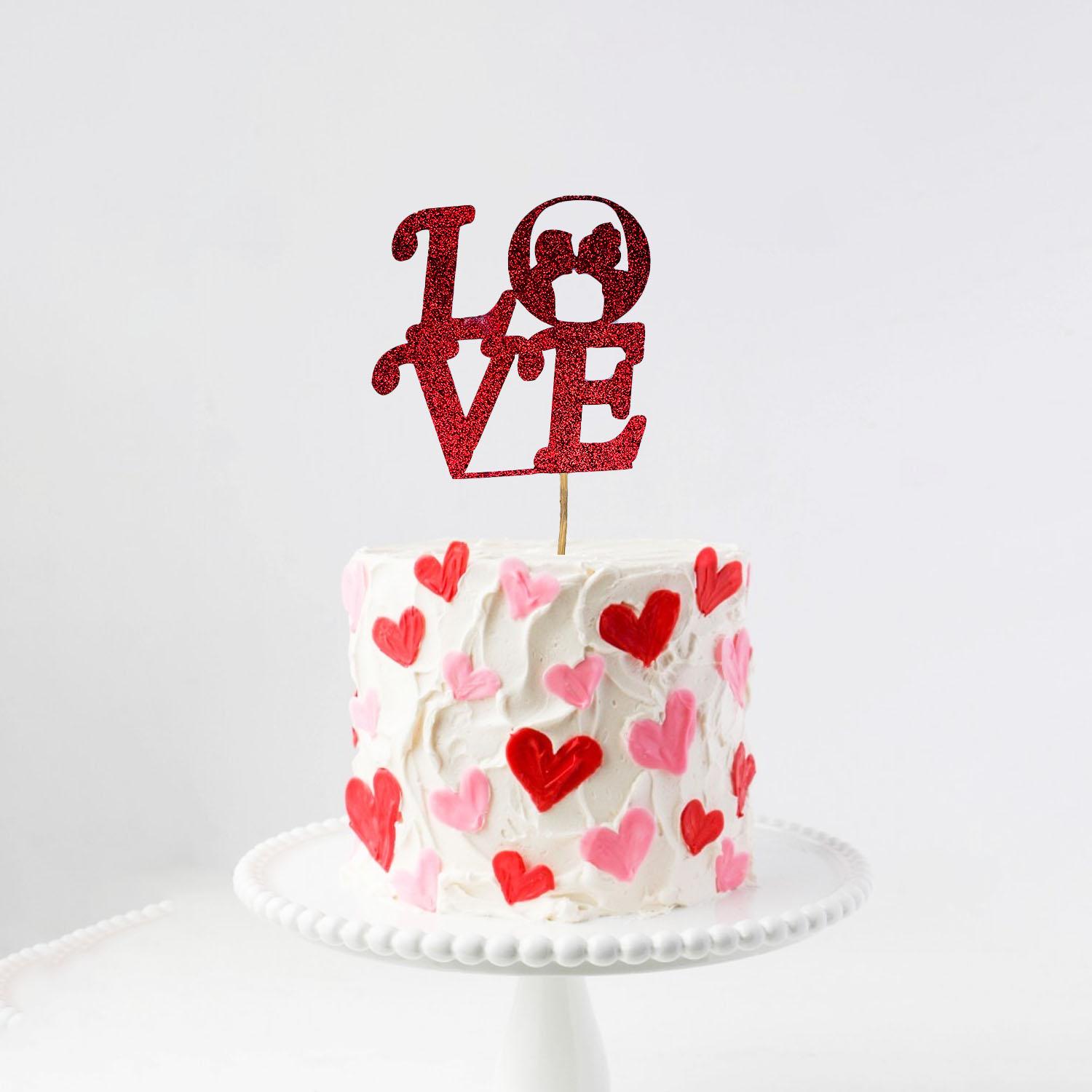 VALENTINES DAY GLITTER RED PAPER TOPPER