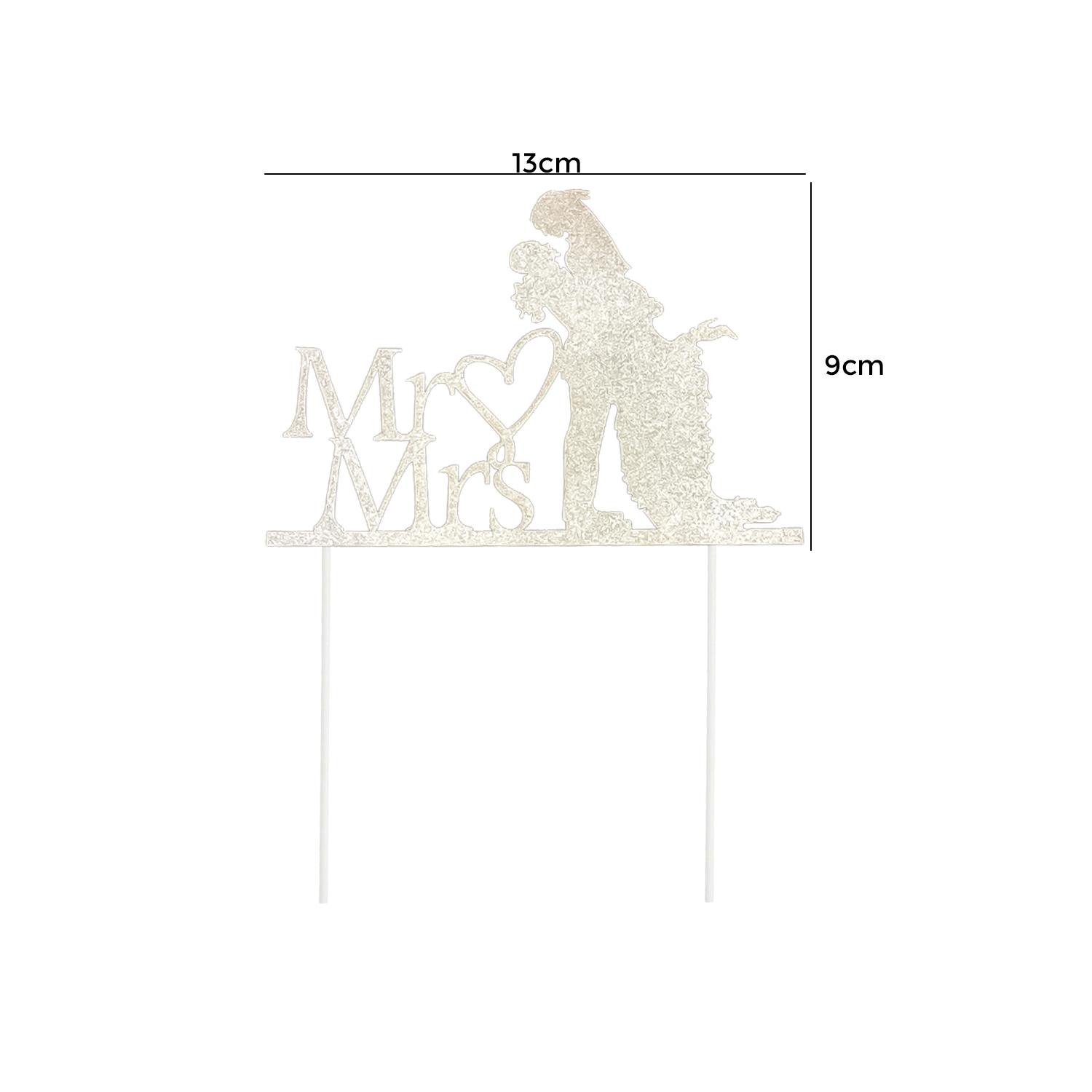 1PC MR and MRS WITH SILHOUETTE SILVER PAPER TOPPER