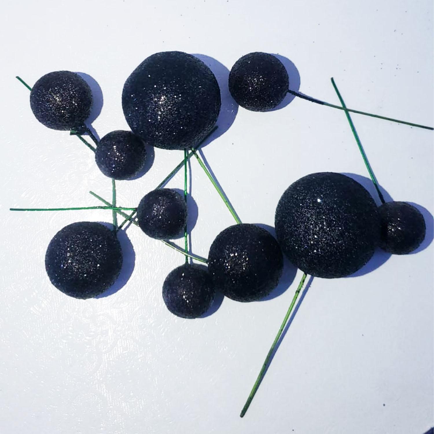 10PC GLITTER BLACK SPHERE CAKE TOPPER