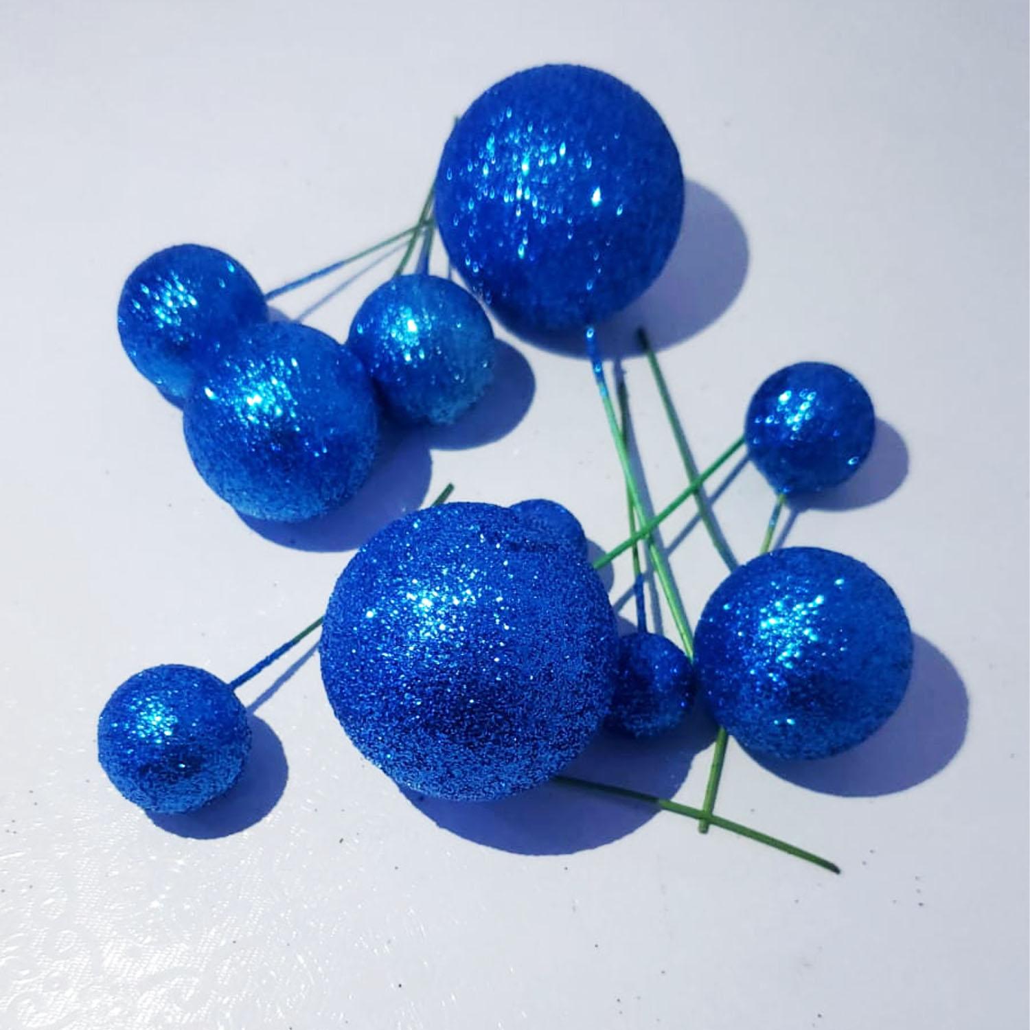 10PC GLITTER BLUE SPHERE CAKE TOPPER