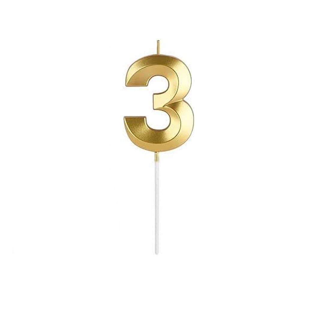 GOLD NUMBER CANDLE 3, BIRTHDAY CANDLES, GOLD CANDLES, CAKE NUMBER CANDLES ,PARTY CELEBRATION