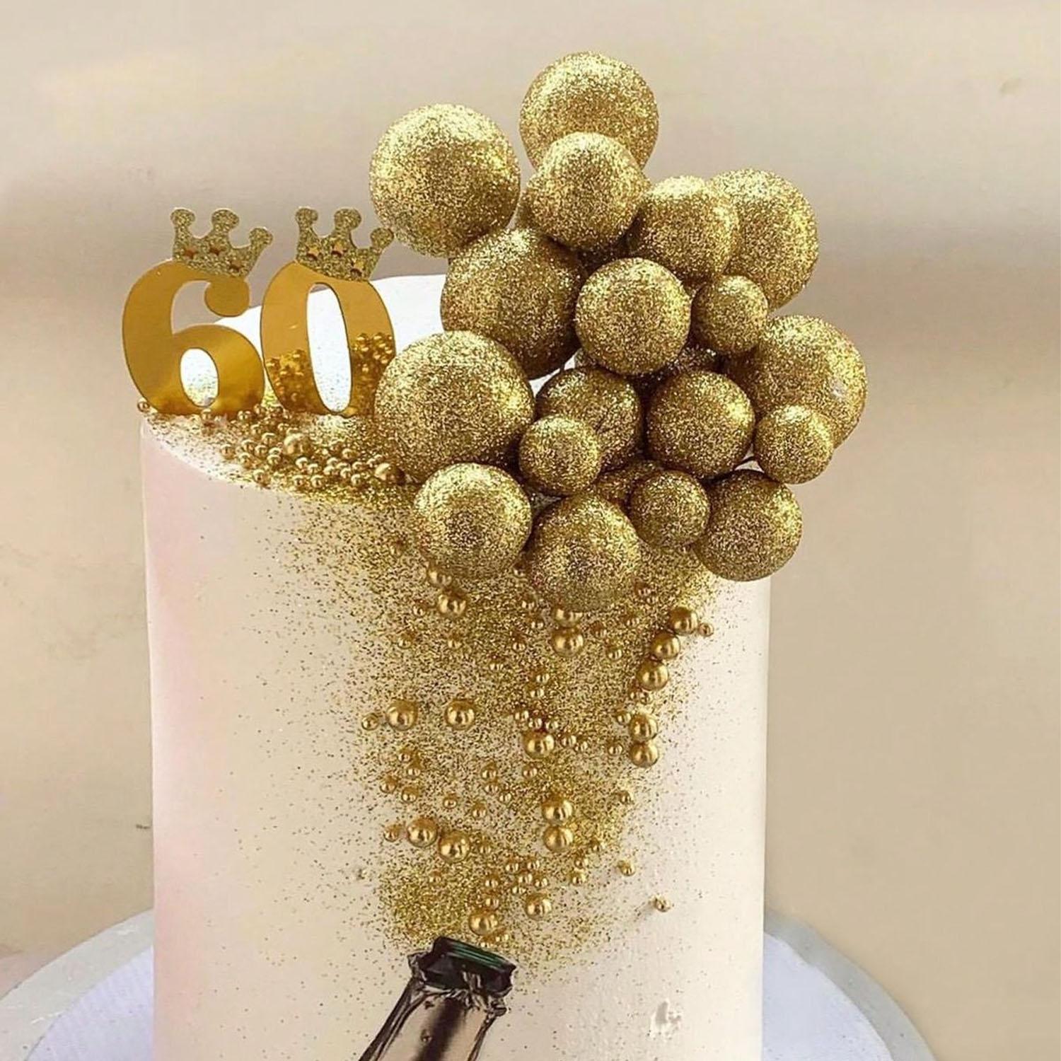 10PC GLITTER GOLD SPHERE CAKE TOPPER