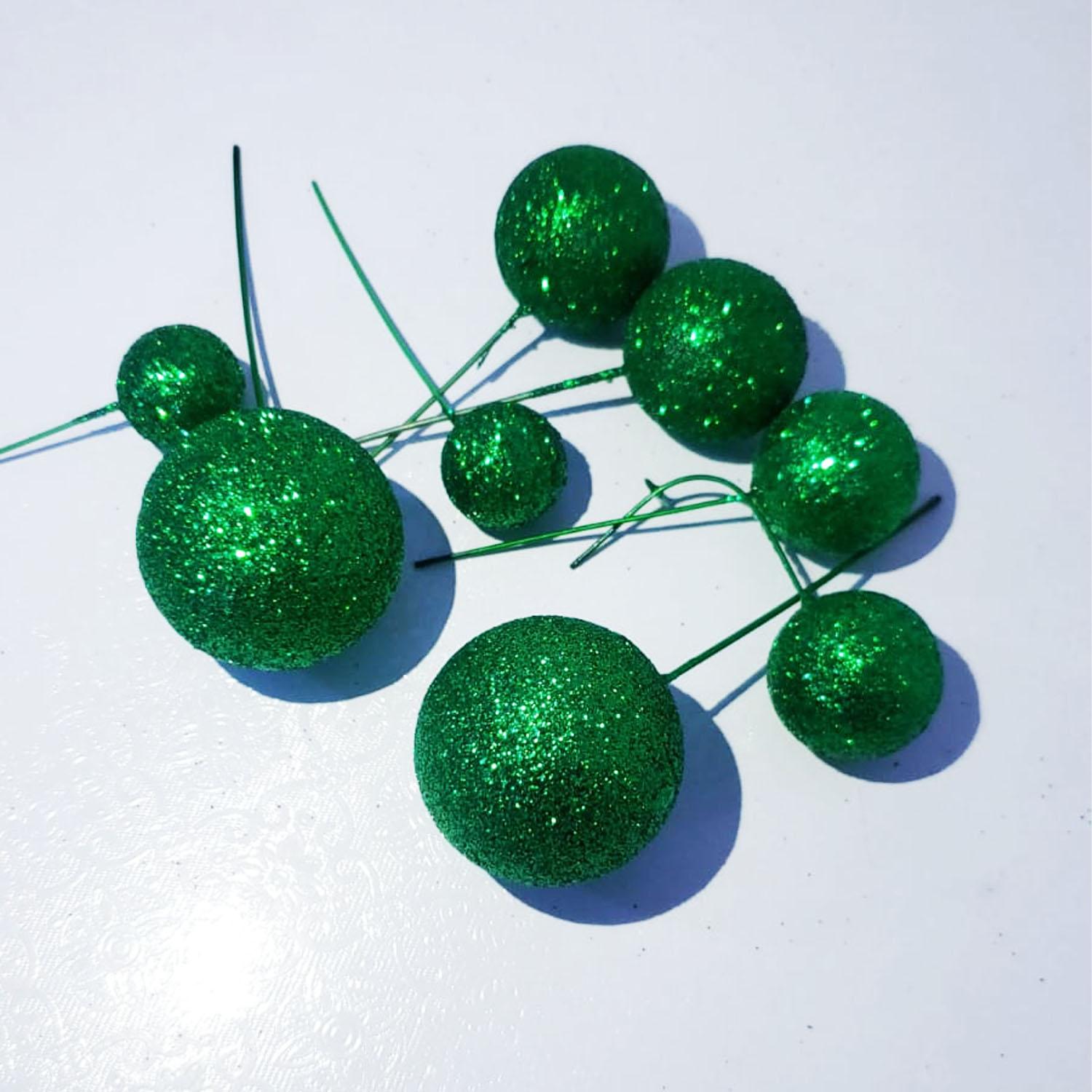 10PC GLITTER GREEN PHERE CAKE TOPPER