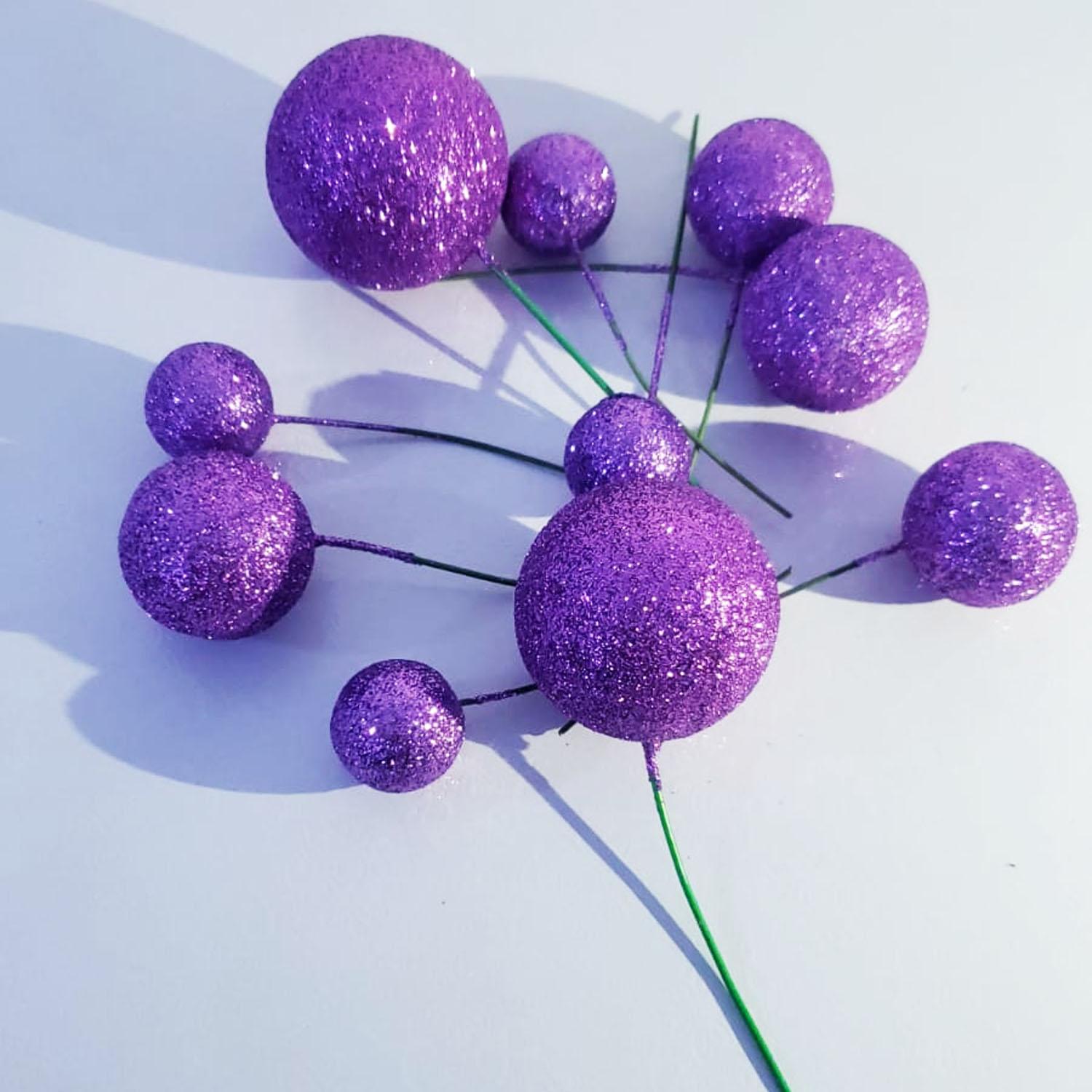 10PC GLITTER PURPLE SPHERE CAKE TOPPER