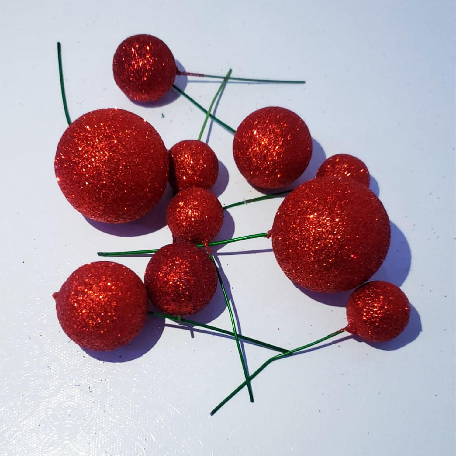 10PC GLITTER RED SPHERE CAKE TOPPER