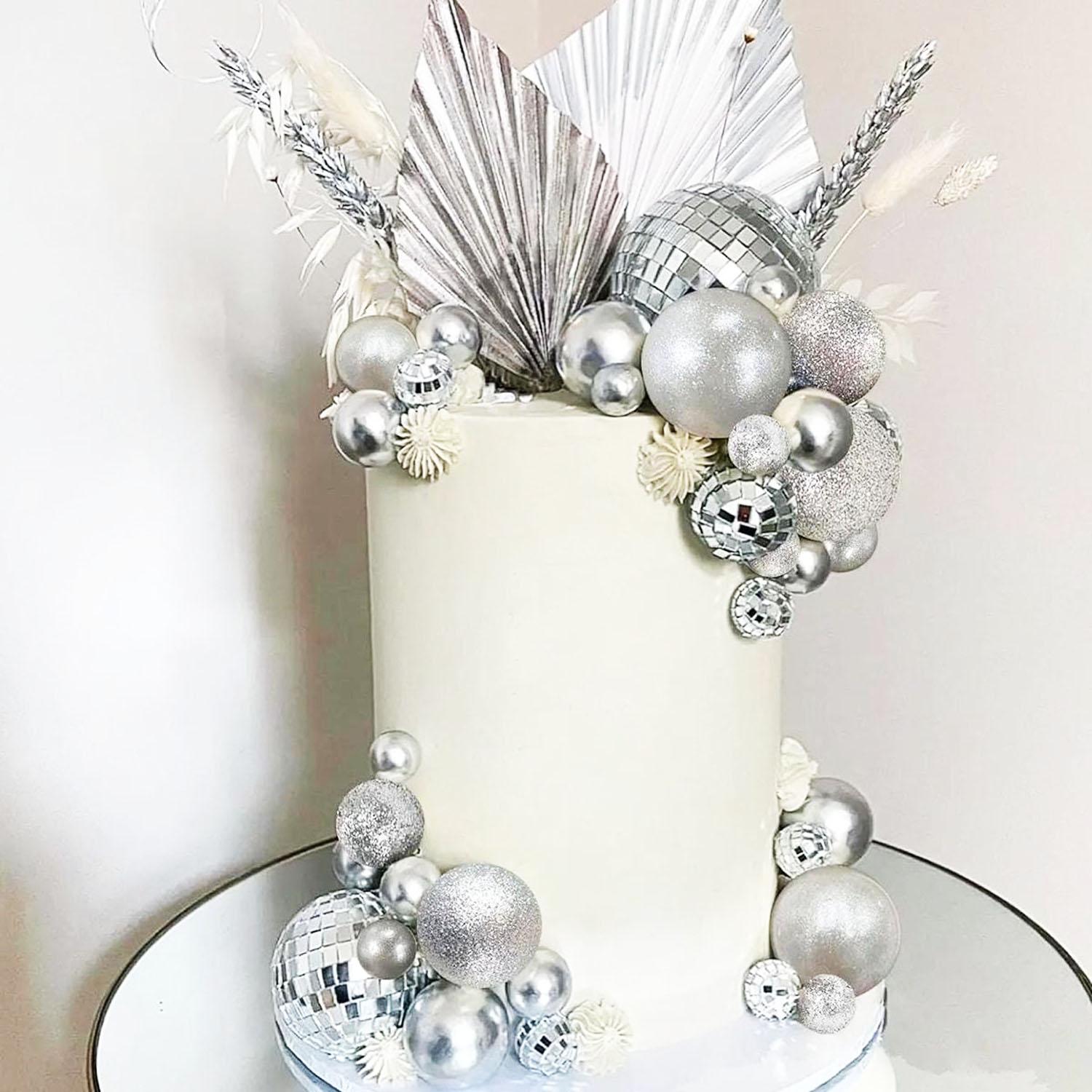 10PC GLITTER SILVER SPHERE CAKE TOPPER