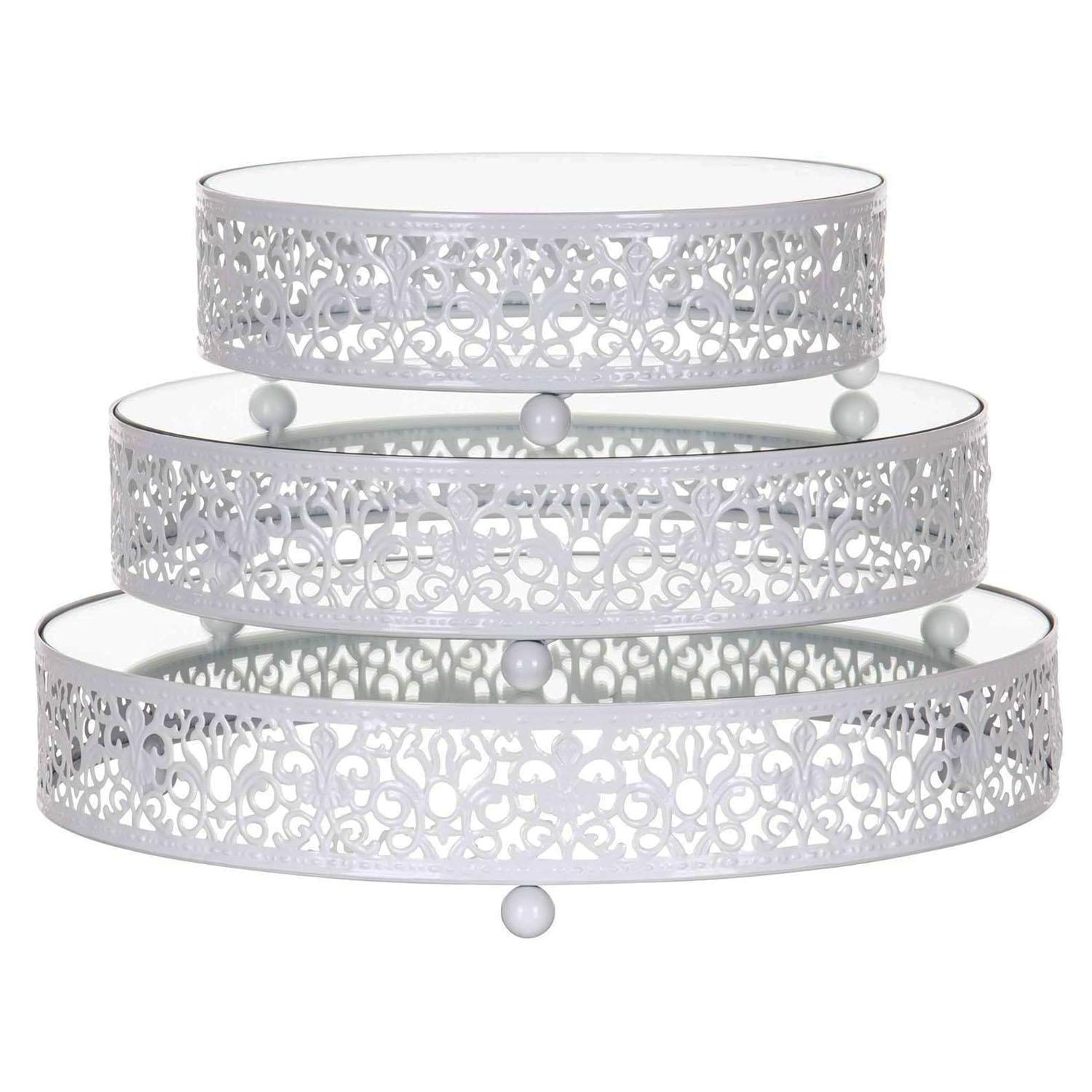WYOMING WHITE MIRROR TOP 3 PIECE CAKE STAND DIAMETER 20CM 25CM 30CM