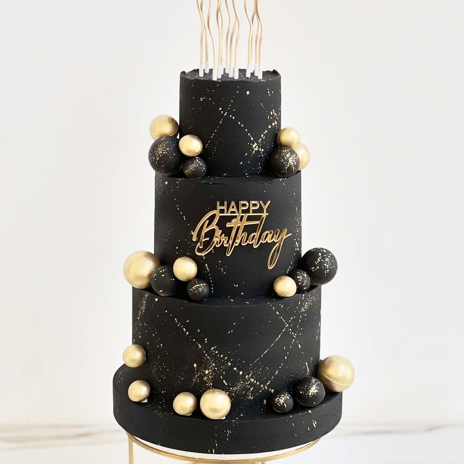10PC GLITTER BLACK SPHERE CAKE TOPPER