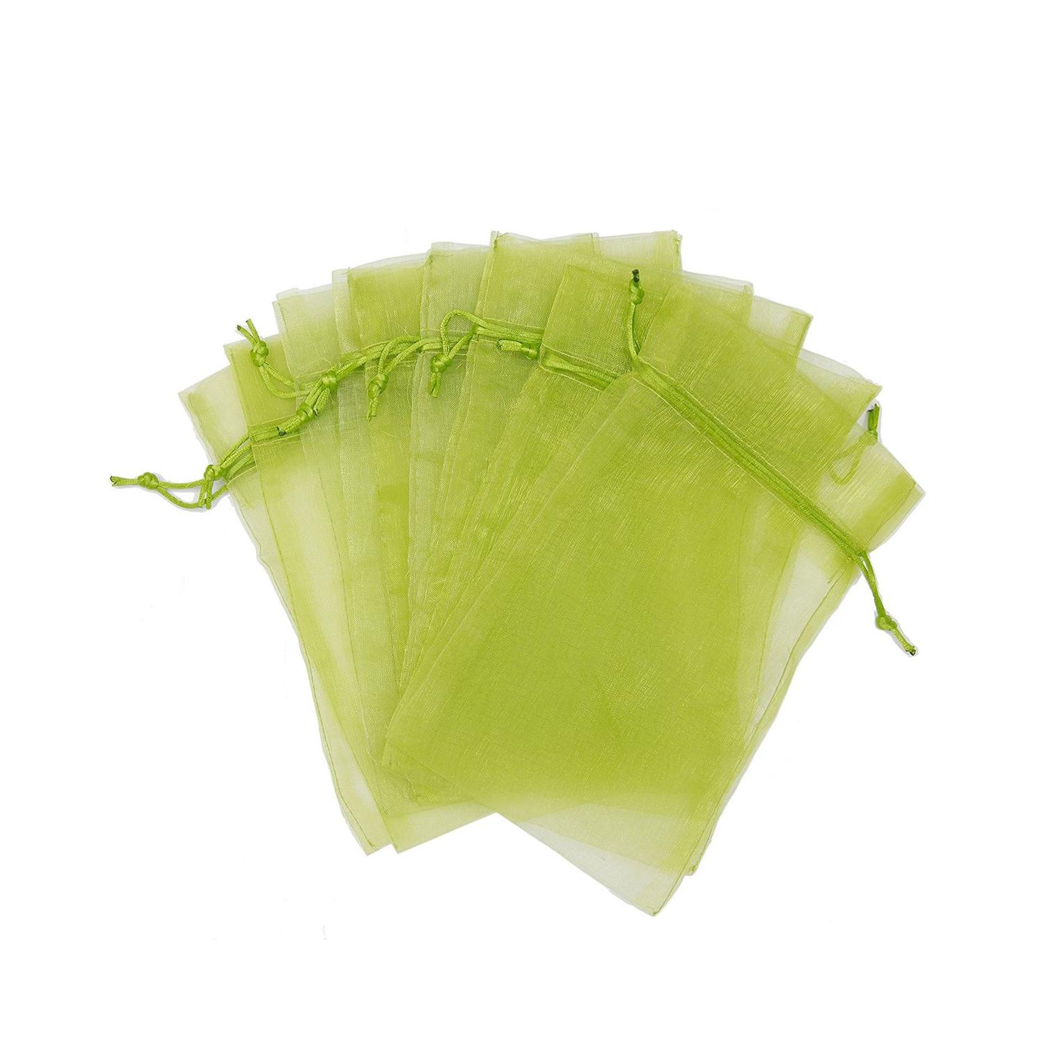 12 X 9 CM ORGANZA BAGS CLOTH LEAF GREEN DRAWSTRING FAVOUR POUCHES PRECUT FREE PACK NETS