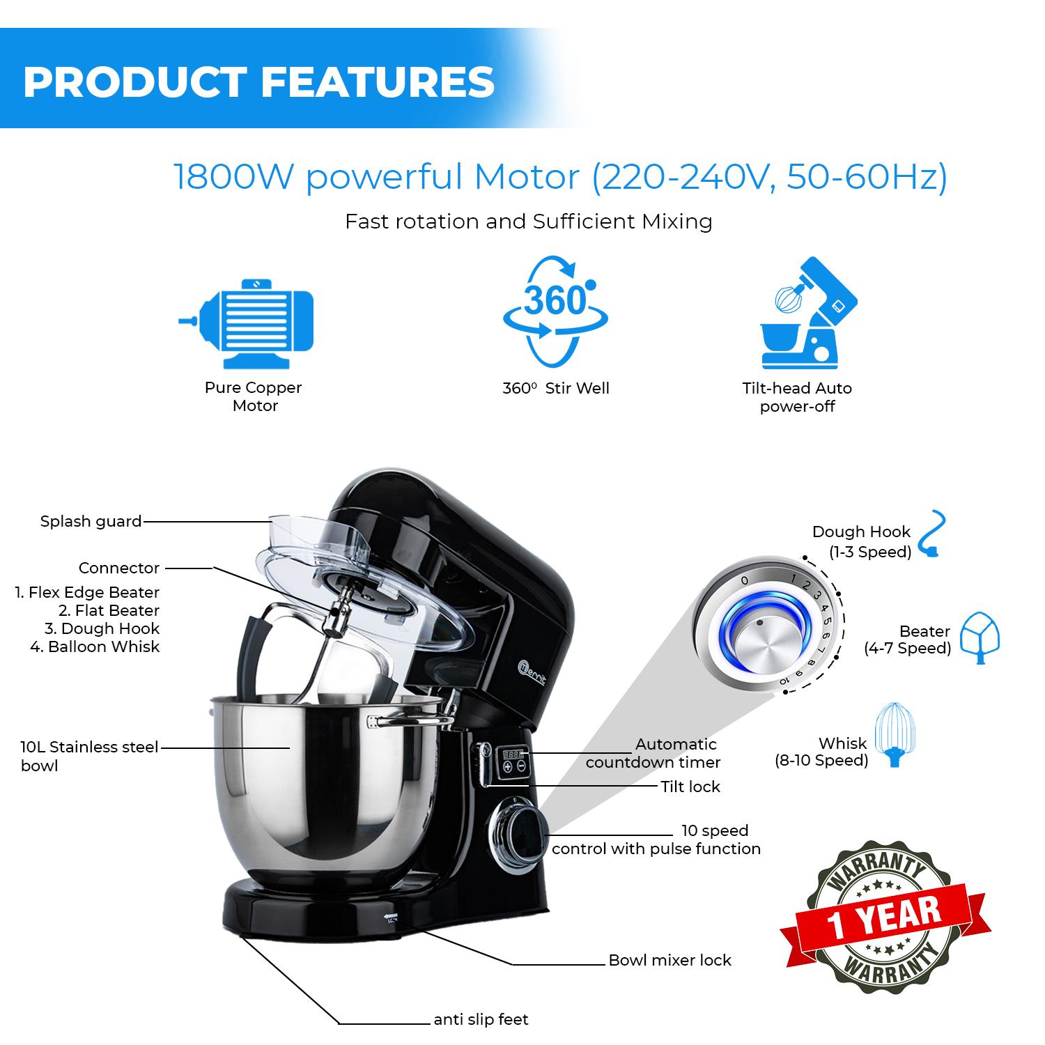 10 LITRES MERRIT STAND MIXER BLACK