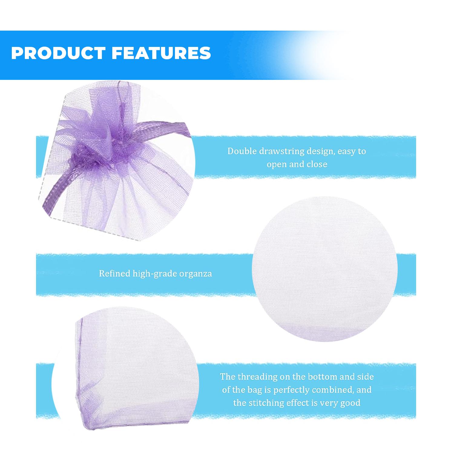 12 X 9 CM ORGANZA BAGS CLOTH LILAC DRAWSTRING FAVOUR POUCH PRECUT FREE PACK NETS