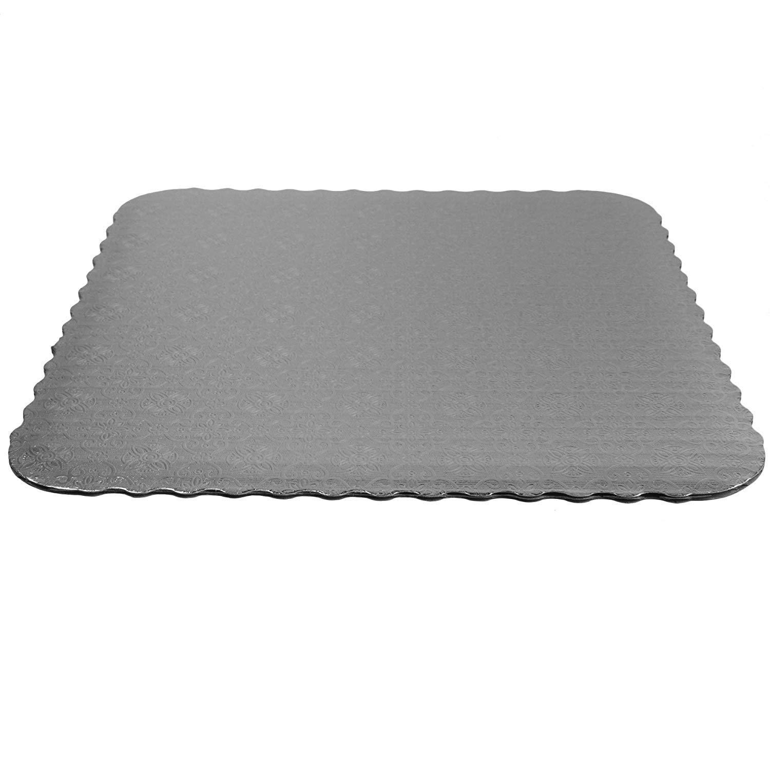 14'' SQUARE SCALLOPED SILVER CAKE BOARD