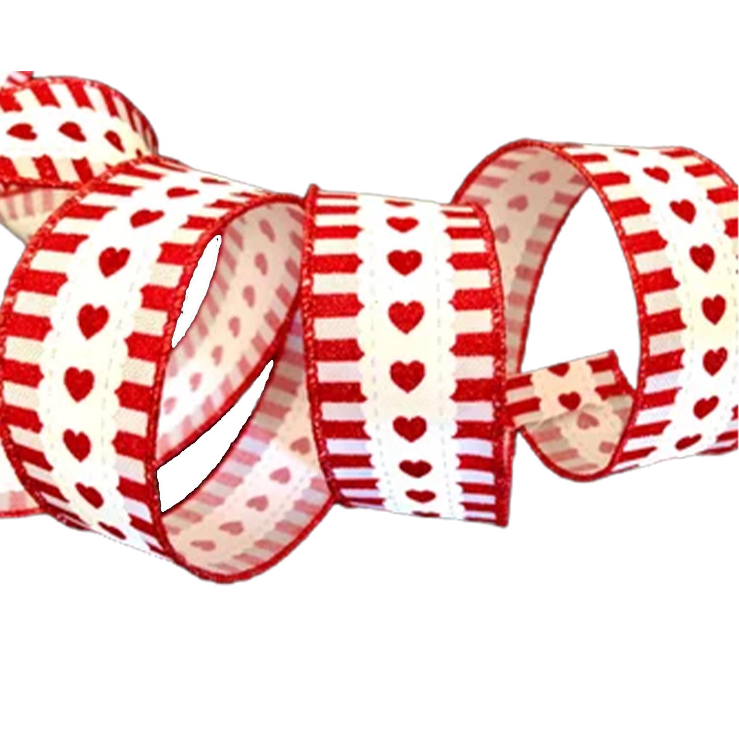 1M FANCY RIBBON RED HEARTS STRIPED