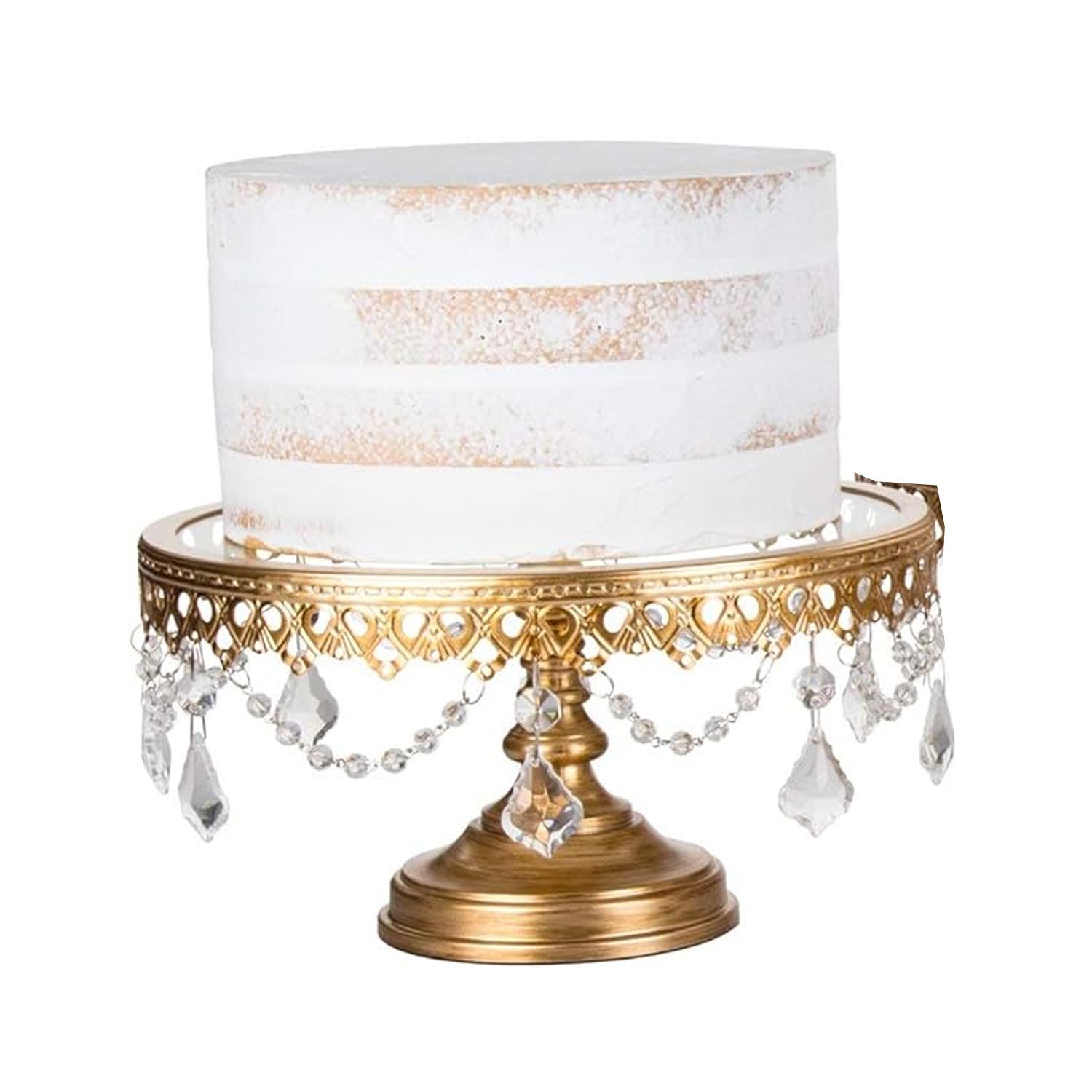 1PC GOLD CLEAR GLASS TOP CAKE STAND DIAMETER 30CM