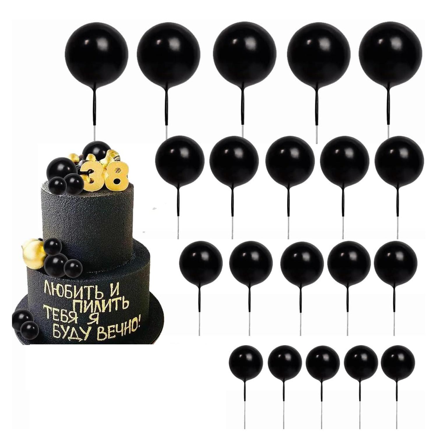 10PCS BLACK SPHERE CAKE TOPPER