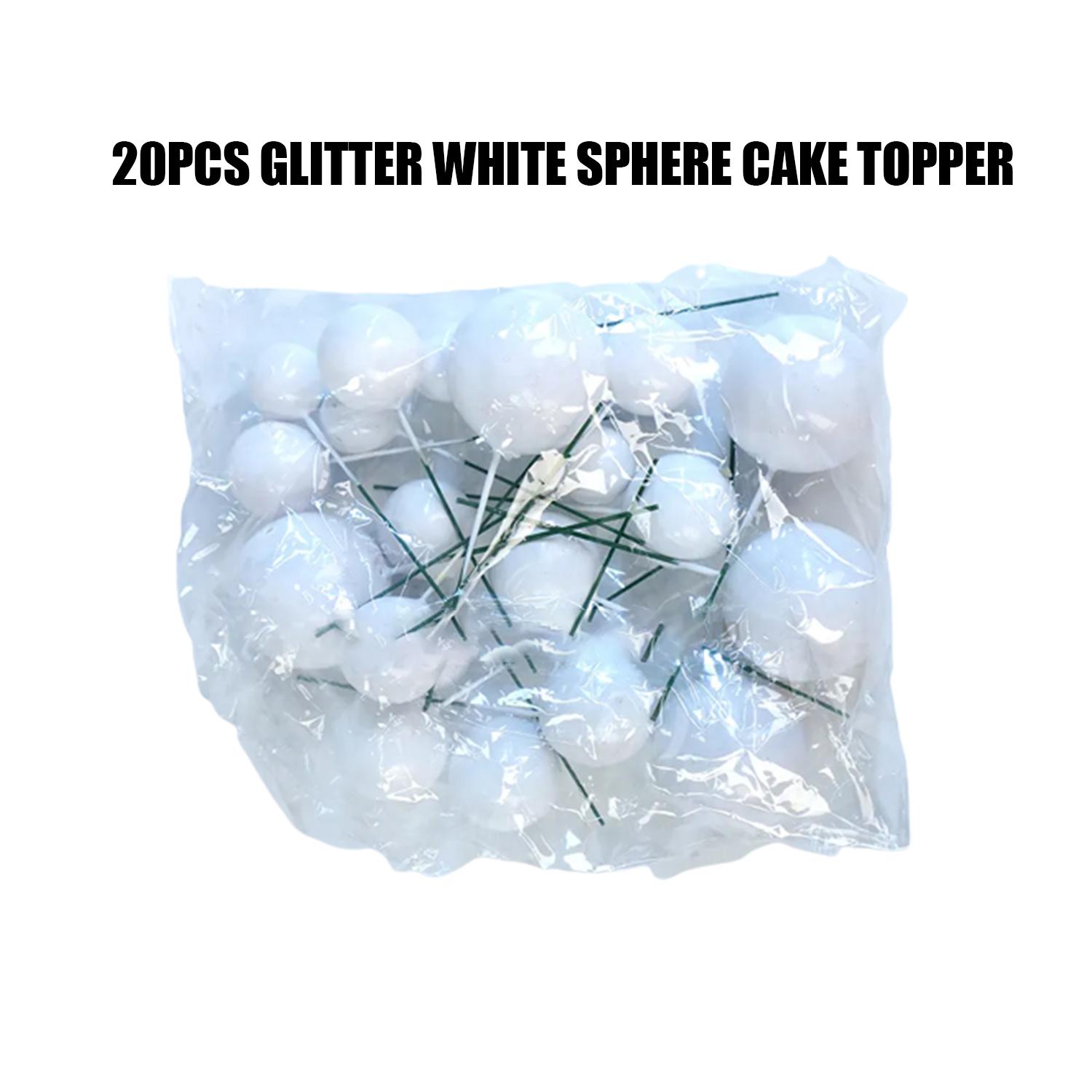 20PCS GLITTER WHITE SPHERE CAKE TOPPER