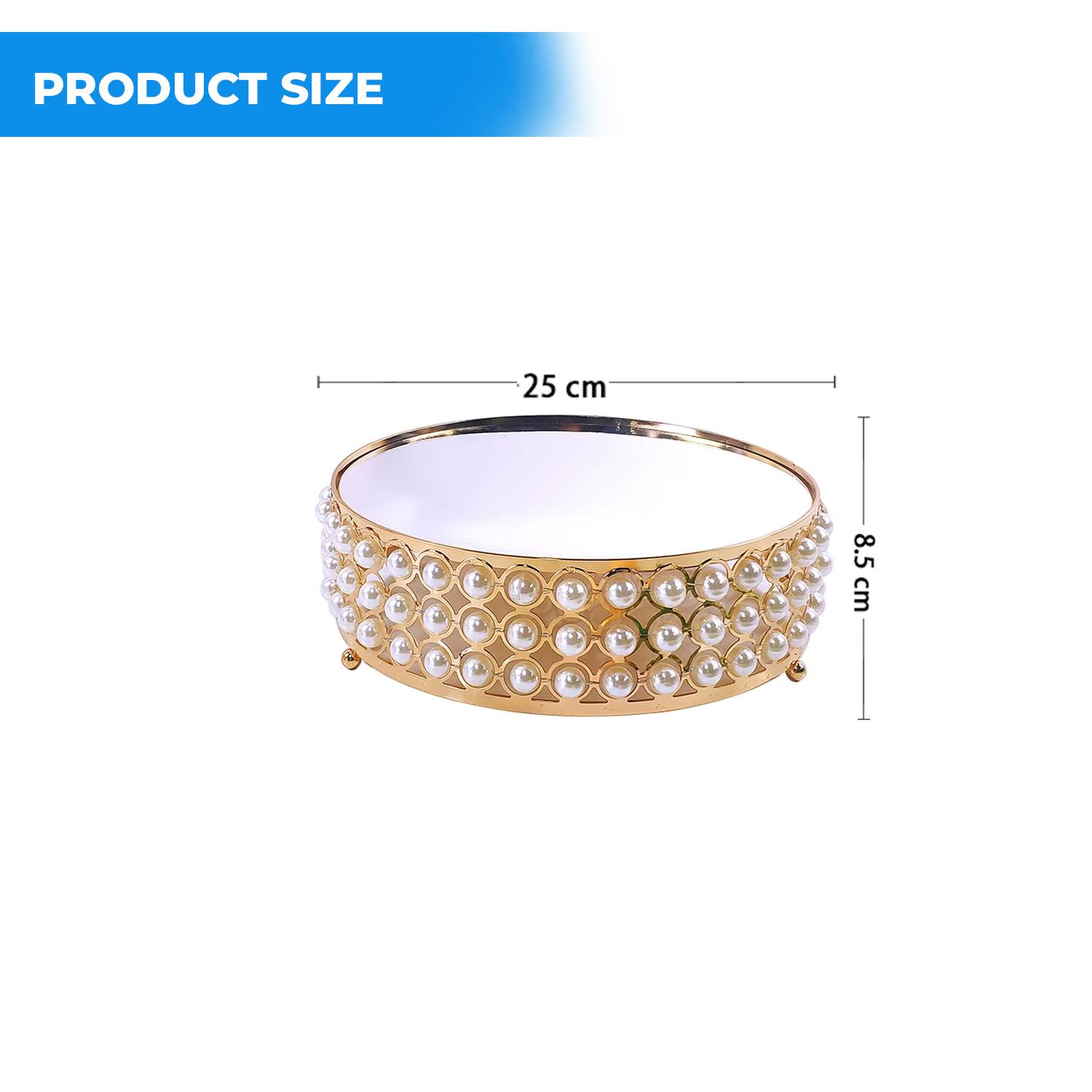25CM GOLD ROUND PEARLS CAKE STAND