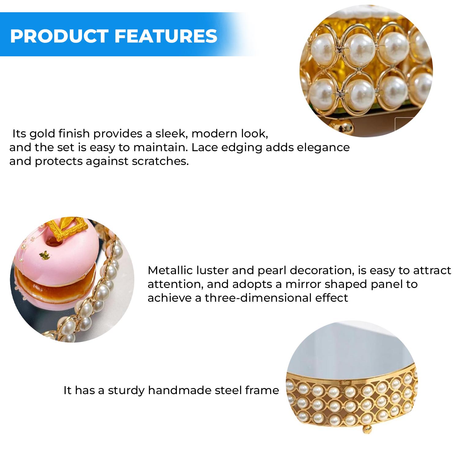 25CM GOLD ROUND PEARLS CAKE STAND