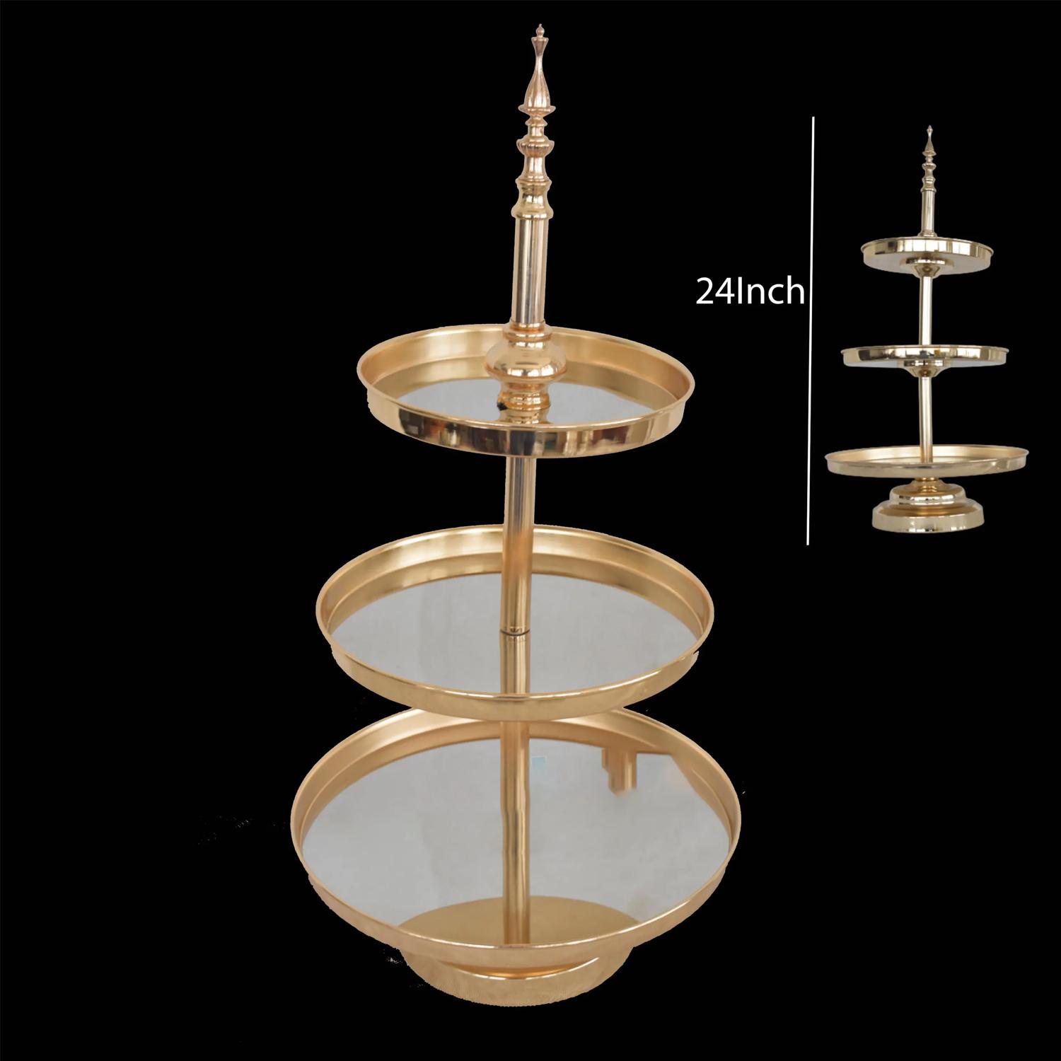 3 TIER GOLD ROUND DESSERT STAND