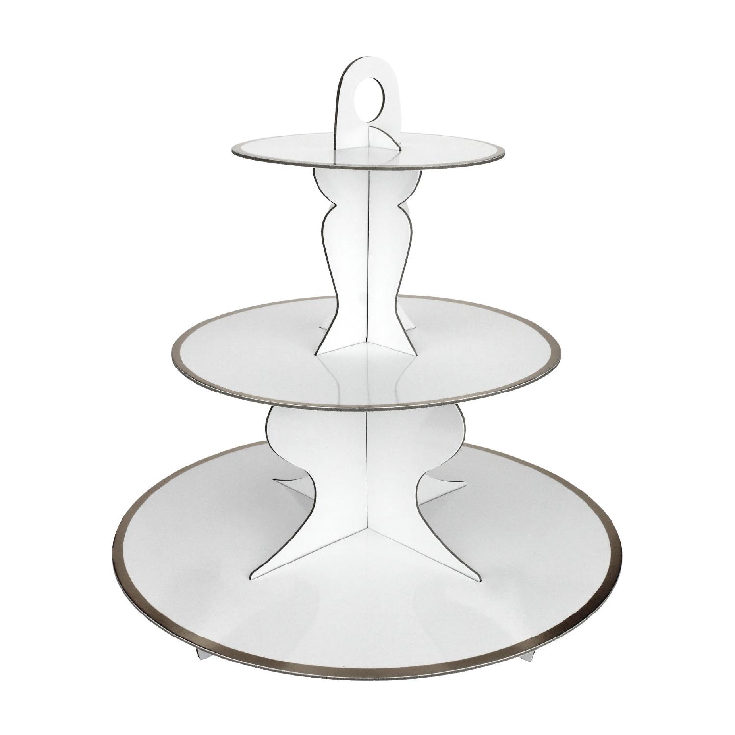 3 SILVER STRIPE TIER CUPCAKE STAND
