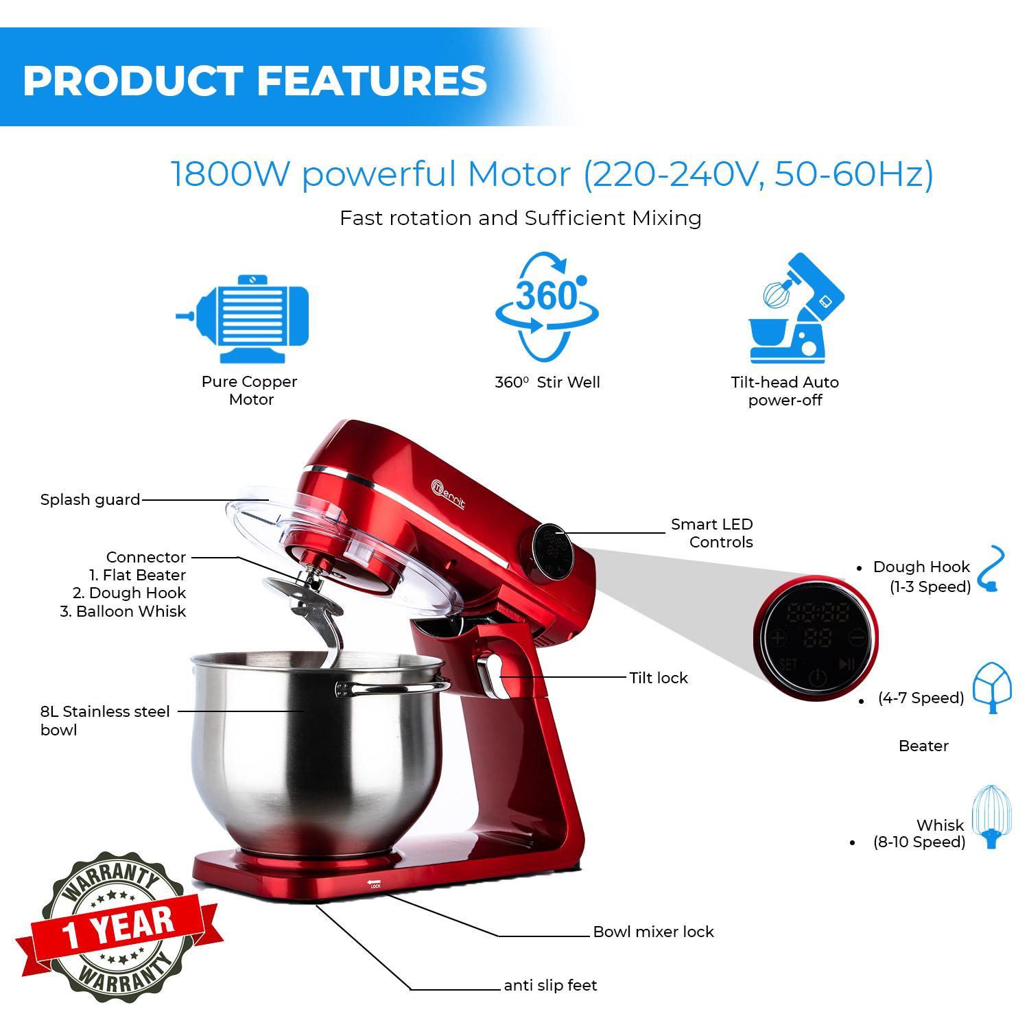 8 LITRES MERRIT STAND MIXER RED
