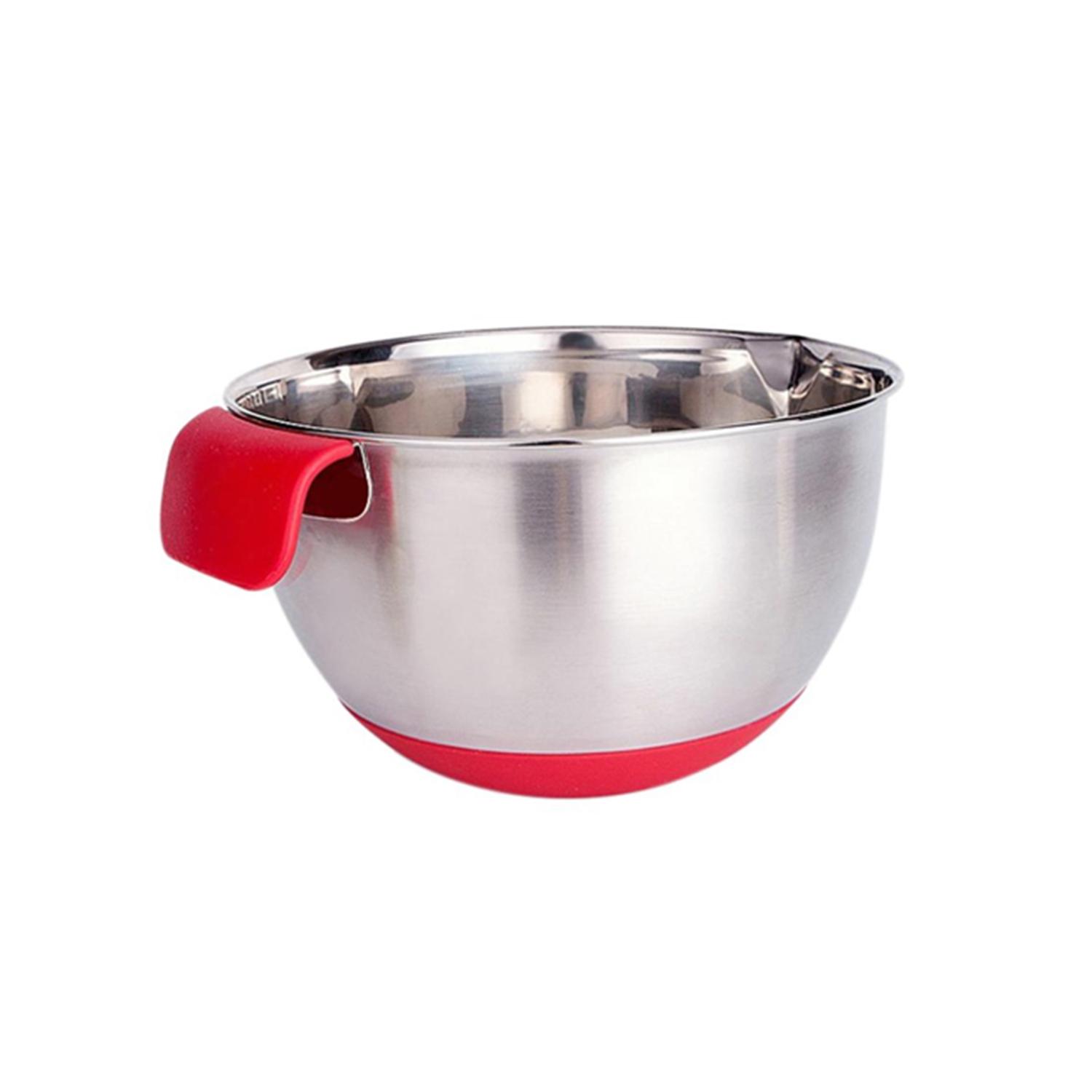 9'' STAINLESS STEEL MIXING BOWL WITH HANDLE AND SILICONE BASE