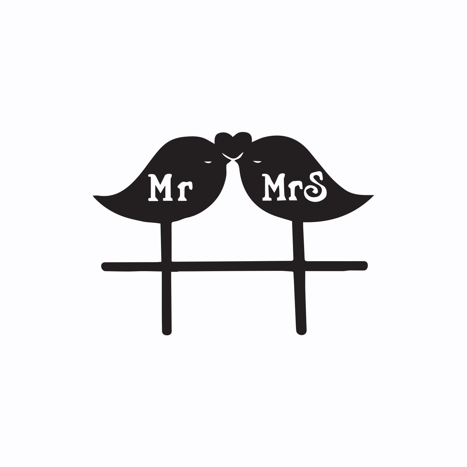 BLACK ACRYLIC MR & MRS TOPPER WITH BIRD DETAIL
