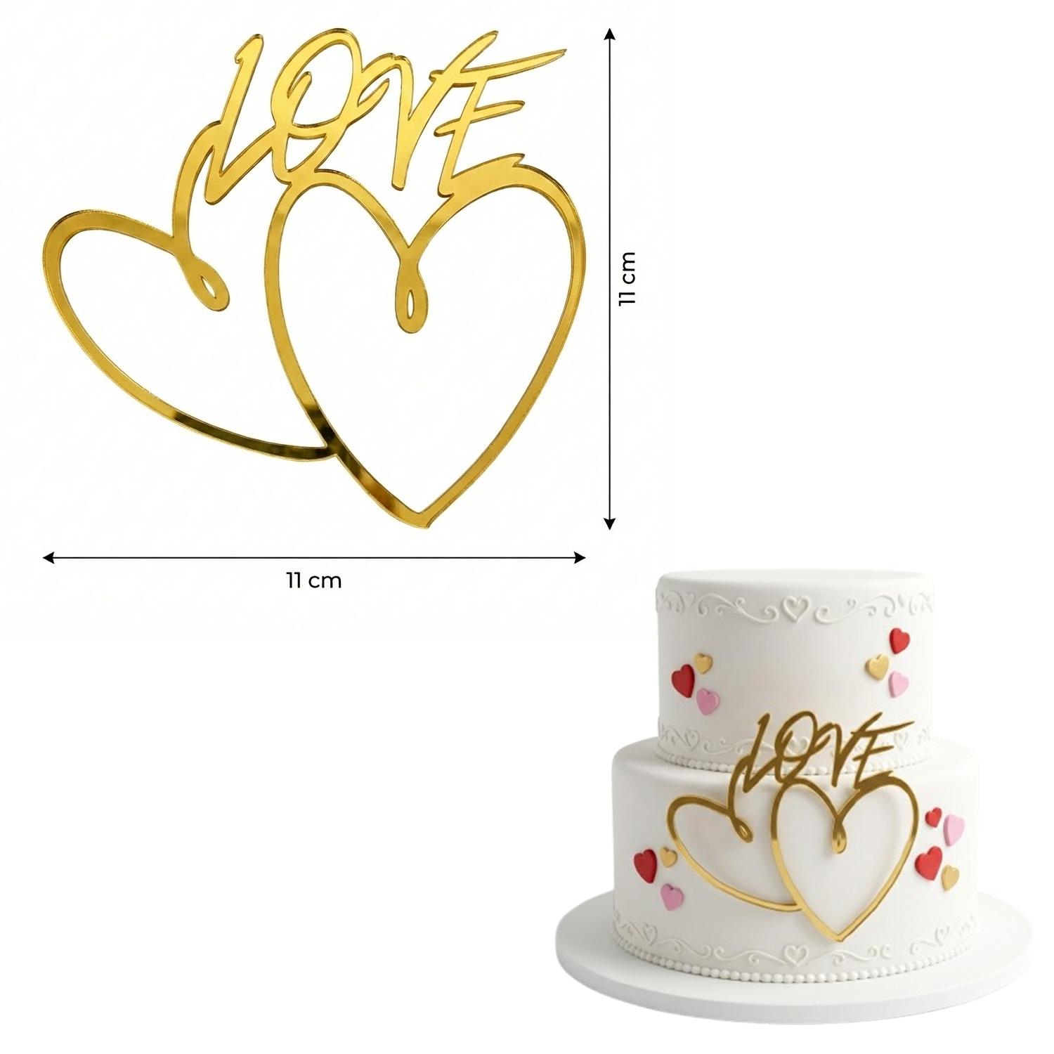 ONE PIECE GOLD MIRROR VALENTINES SIDE TOPPER, GOLD MIRROR ACRYLIC TOPPERS, REUSABLE GOLD ACRYLIC TOPPERS