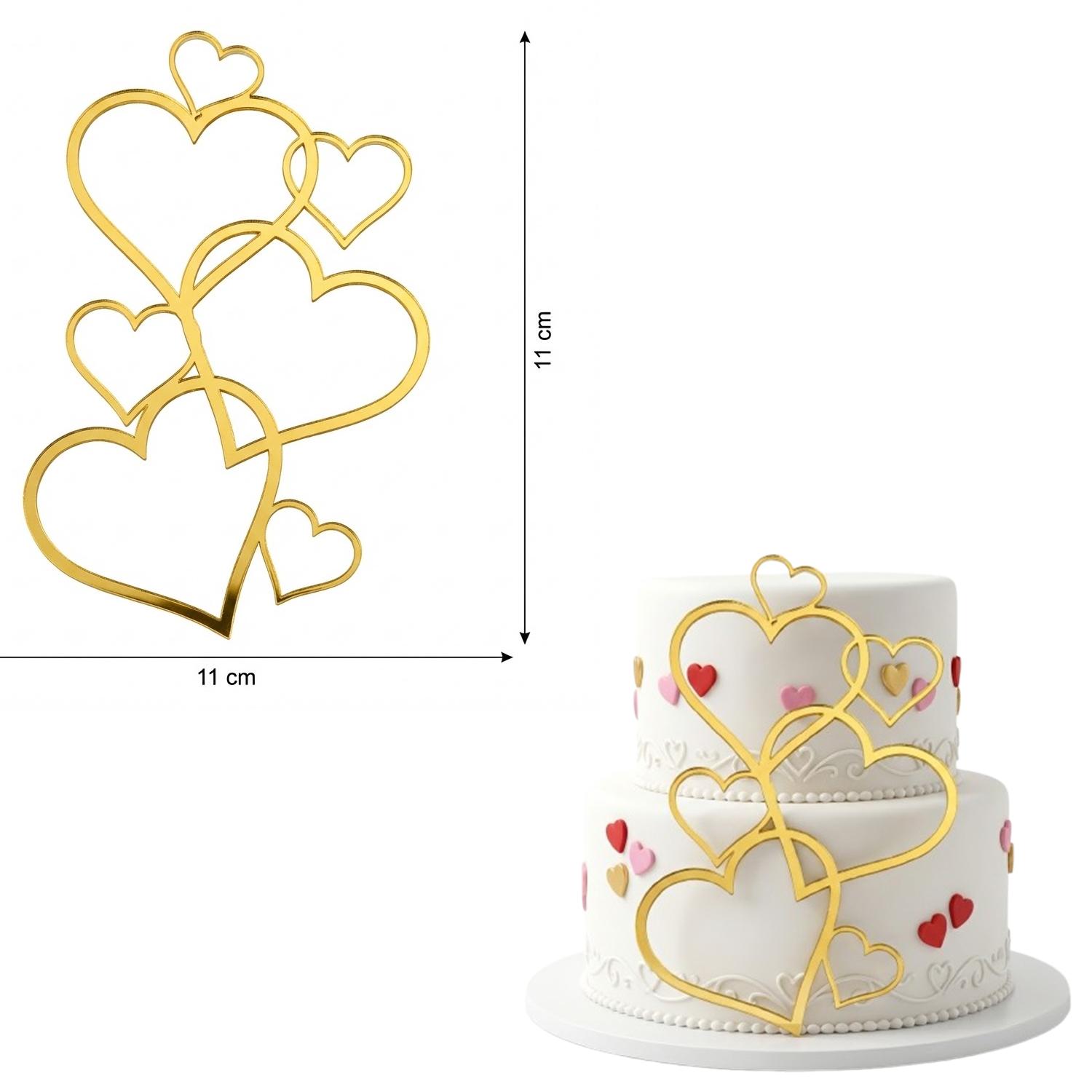 ONE PIECE GOLD MIRROR VALENTINES SIDE TOPPER, GOLD MIRROR ACRYLIC TOPPERS, REUSABLE GOLD ACRYLIC TOPPERS