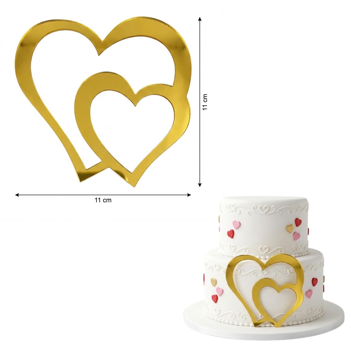 ONE PIECE GOLD MIRROR VALENTINES SIDE TOPPER, GOLD MIRROR ACRYLIC TOPPERS, REUSABLE GOLD ACRYLIC TOPPERS