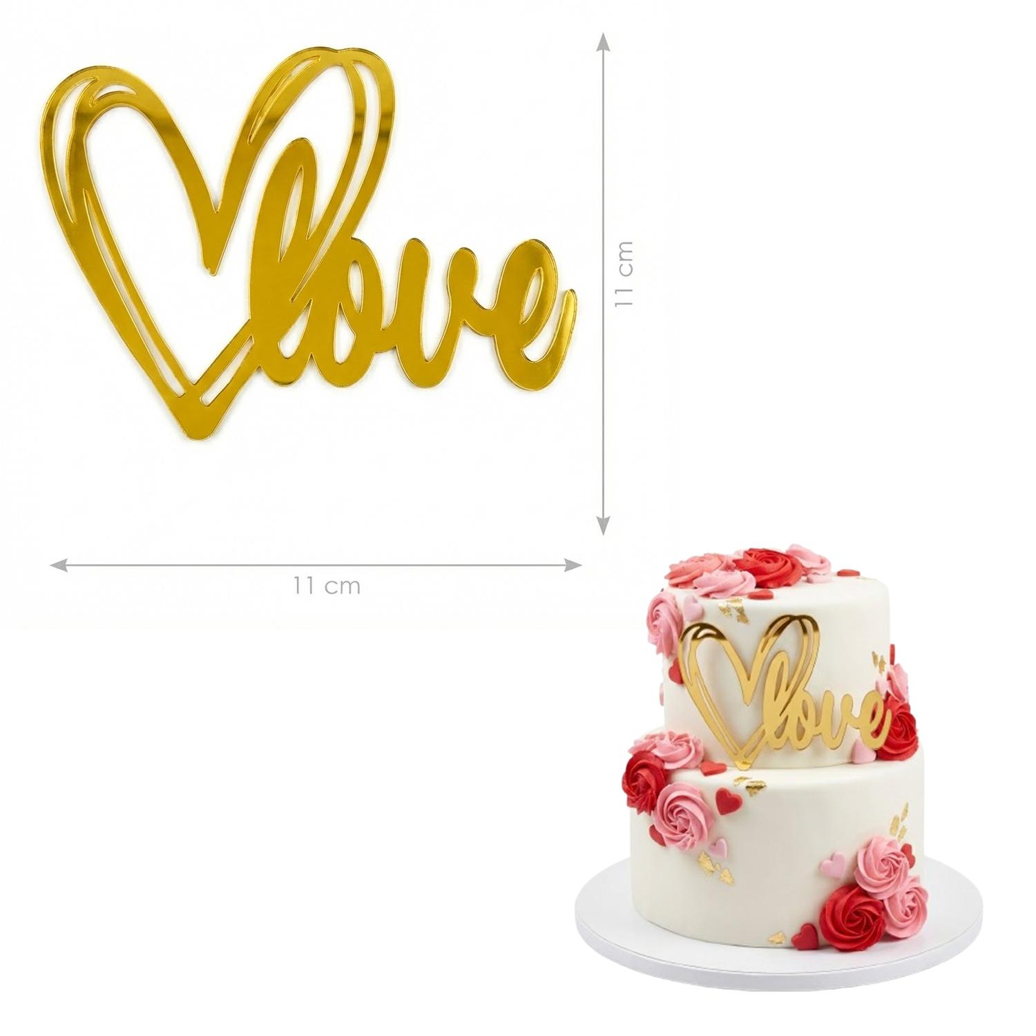 ONE PIECE GOLD MIRROR VALENTINES SIDE TOPPER, GOLD MIRROR ACRYLIC TOPPERS, REUSABLE GOLD ACRYLIC TOPPERS