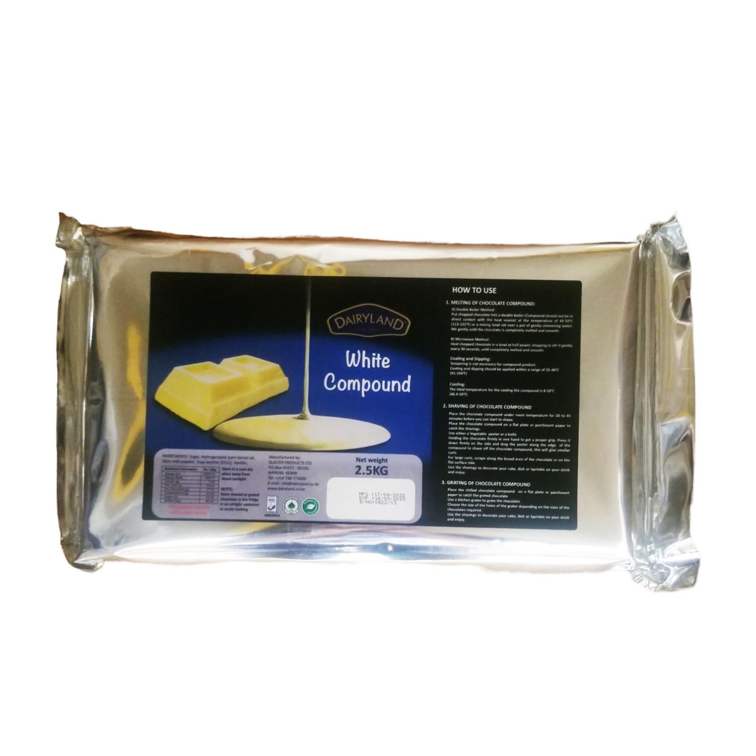 PACK OF 4 - DAIRYLAND WHITE CHOCOLATE COMPOUND 2.5KG (Wholesale)