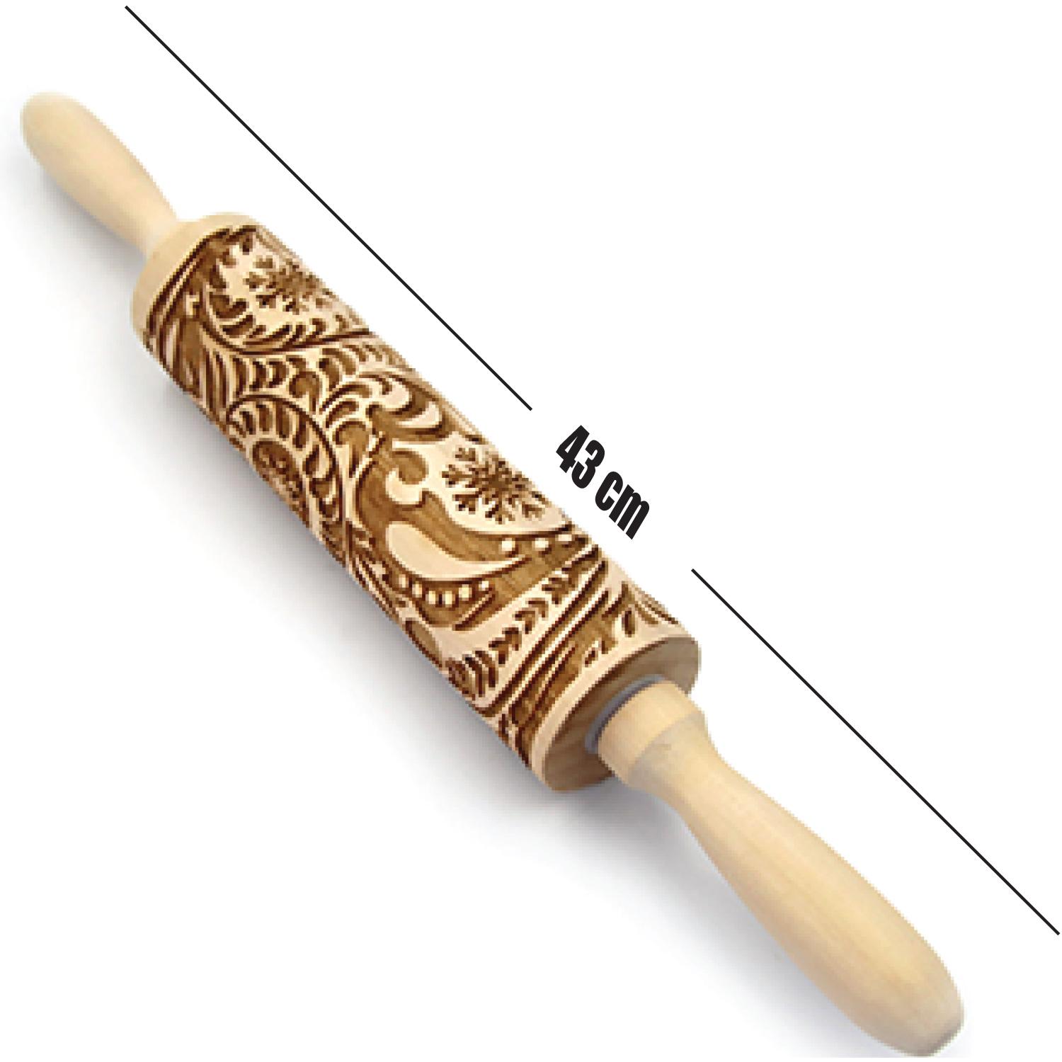 FLOWER EMBOSSED WOODEN ROLLING PIN