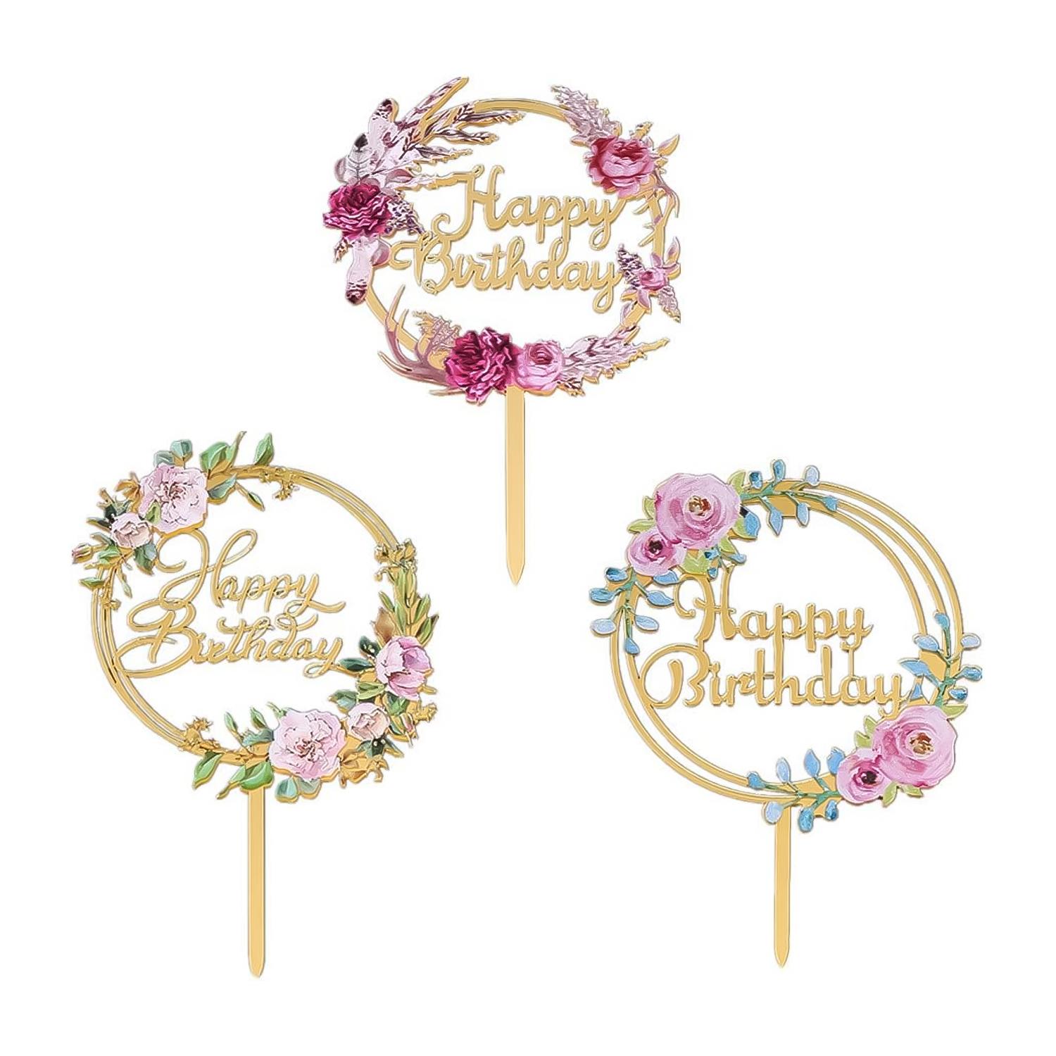 FLOWERED HAPPY BIRTHDAY PVC TOPPER