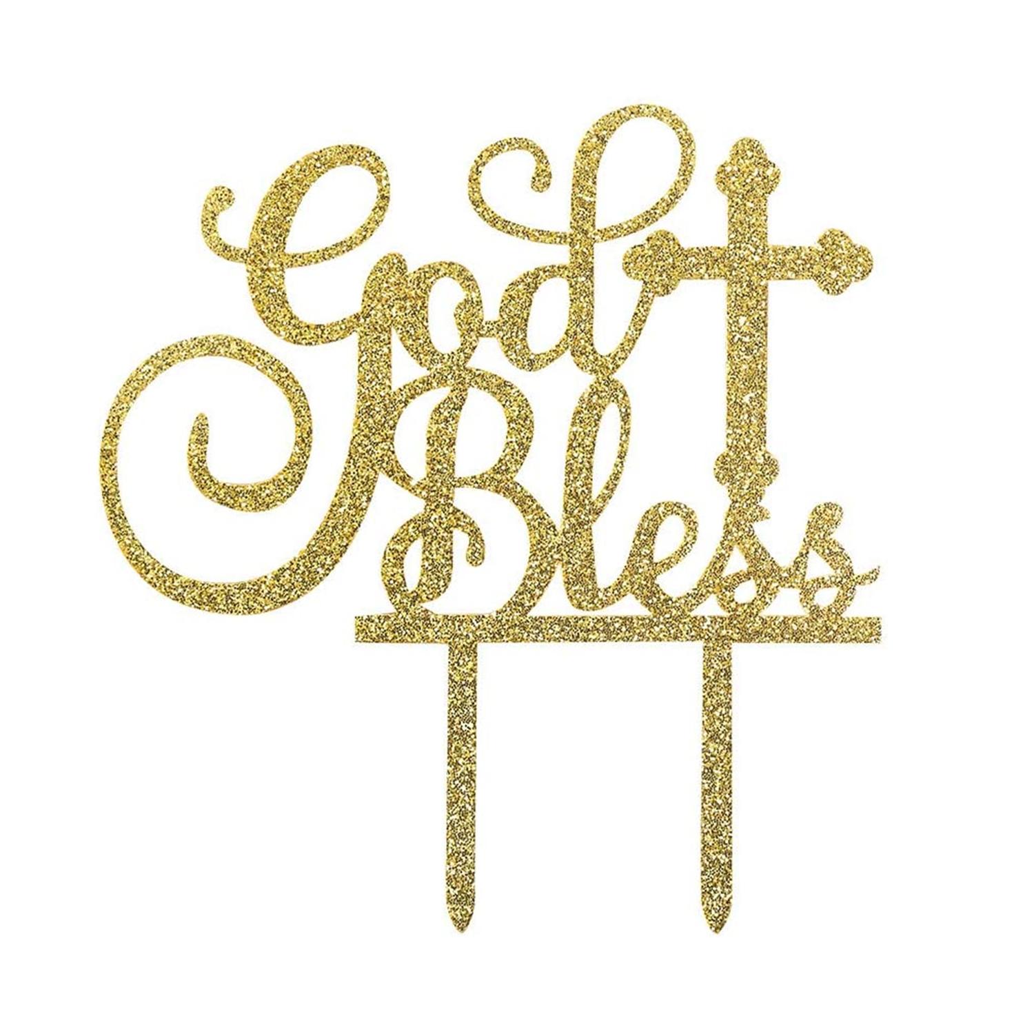 GOLD GLITTER ACRYLIC GOD BLESS TOPPER