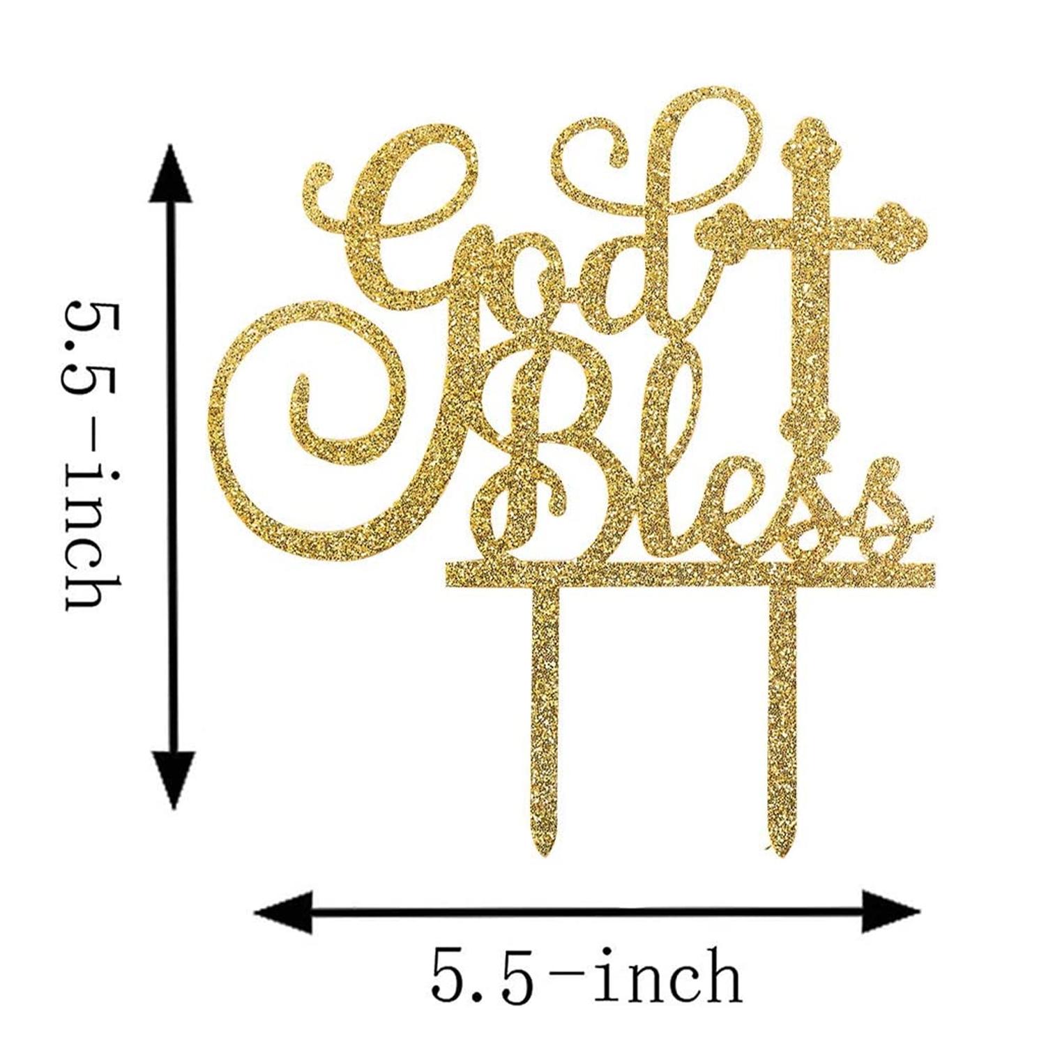 GOLD GLITTER ACRYLIC GOD BLESS TOPPER
